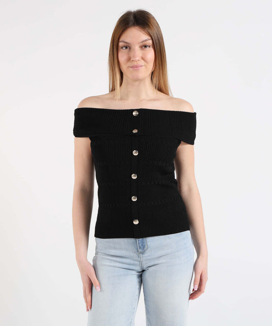 LIUJO BLACK Top bardot in maglia