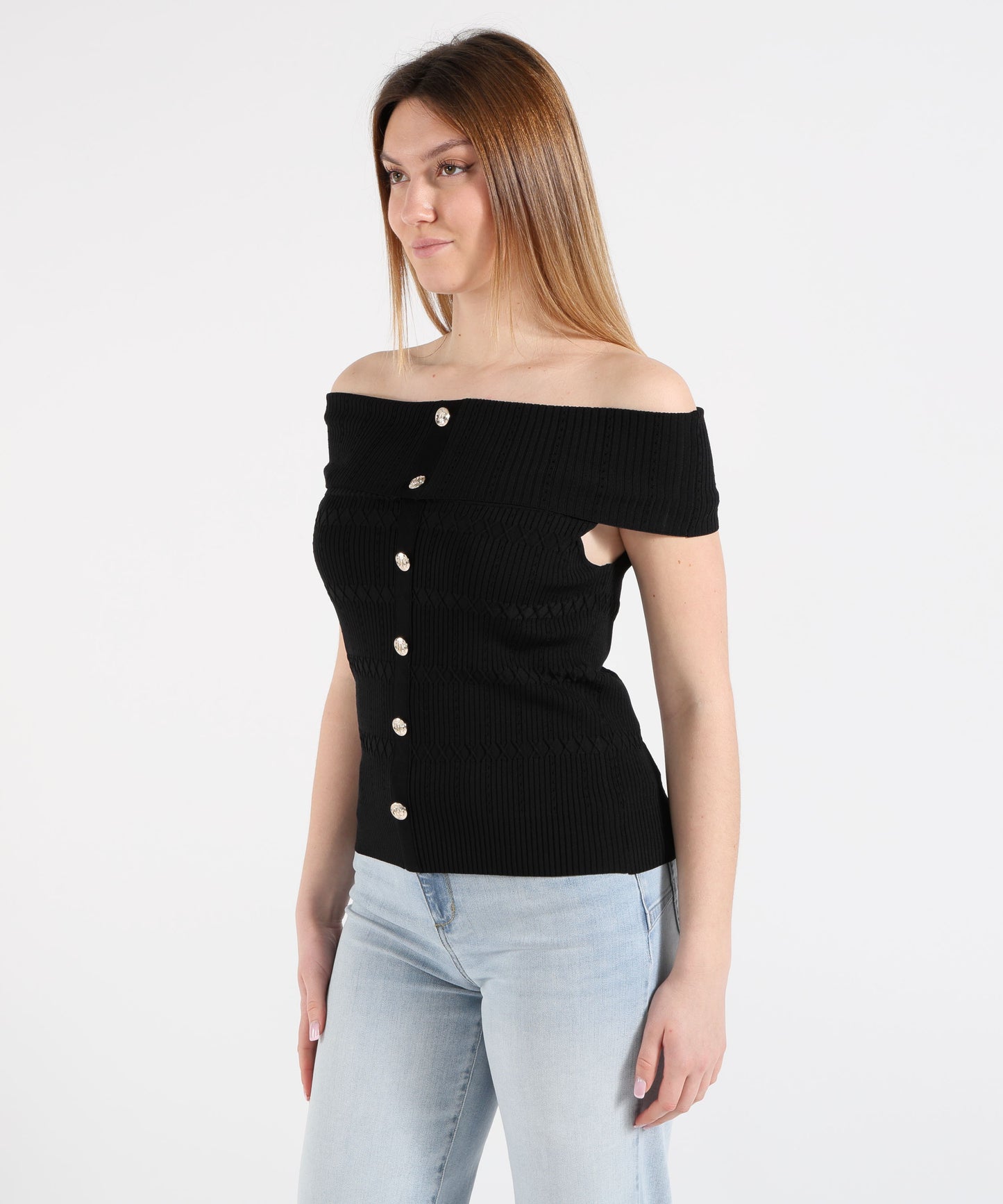 LIUJO BLACK Bardot-style knit top