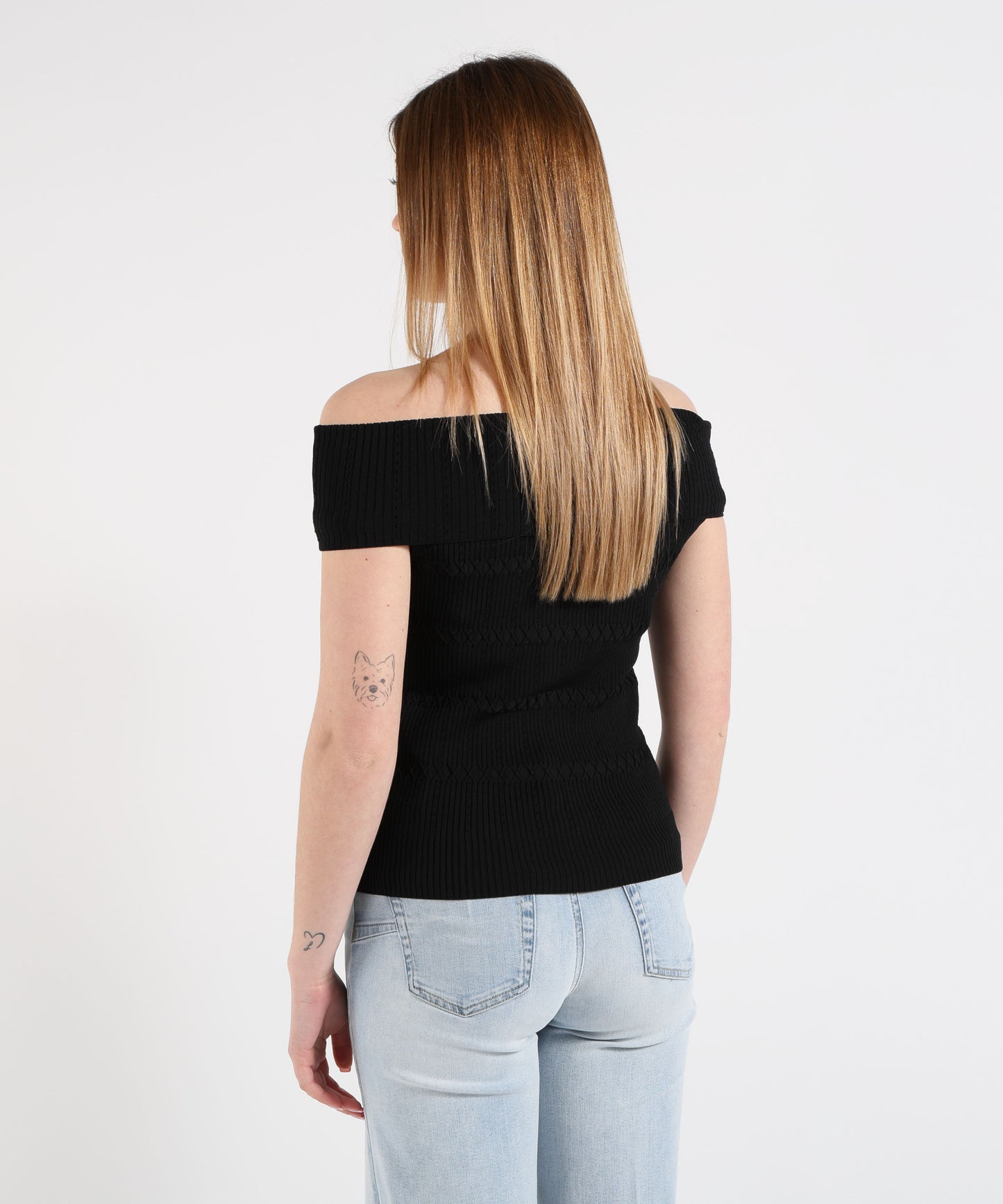 LIUJO BLACK Bardot-style knit top