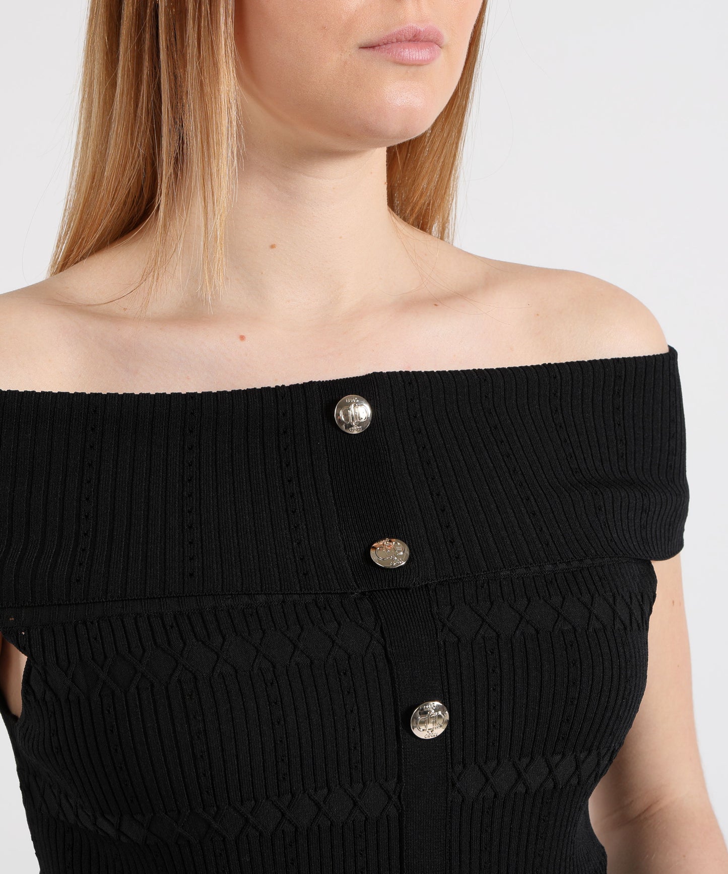 LIUJO BLACK Bardot-style knit top
