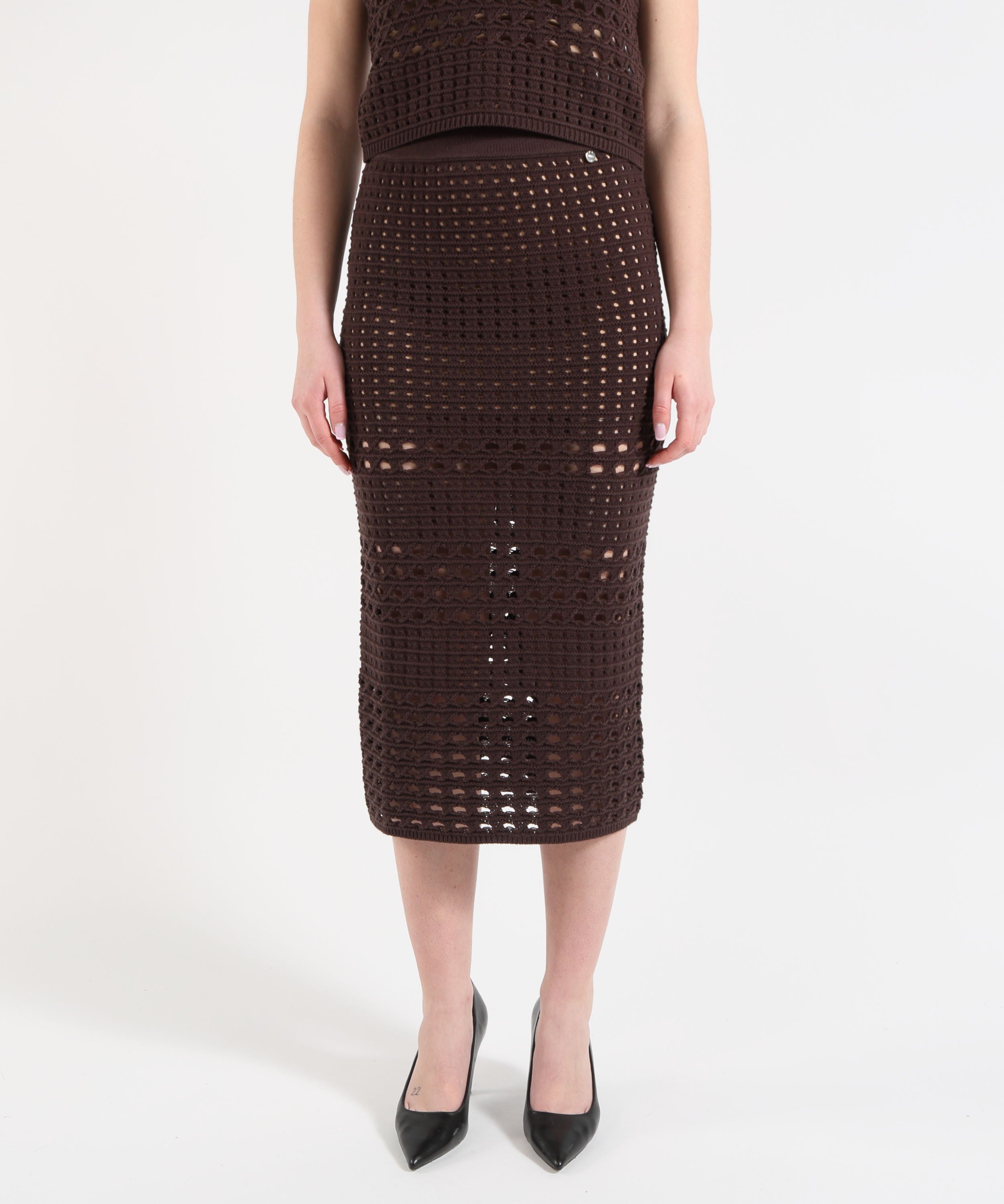 Skirts LIUJO WHITE Crochet Midi Skirt Marrone | LIUJO WHITE