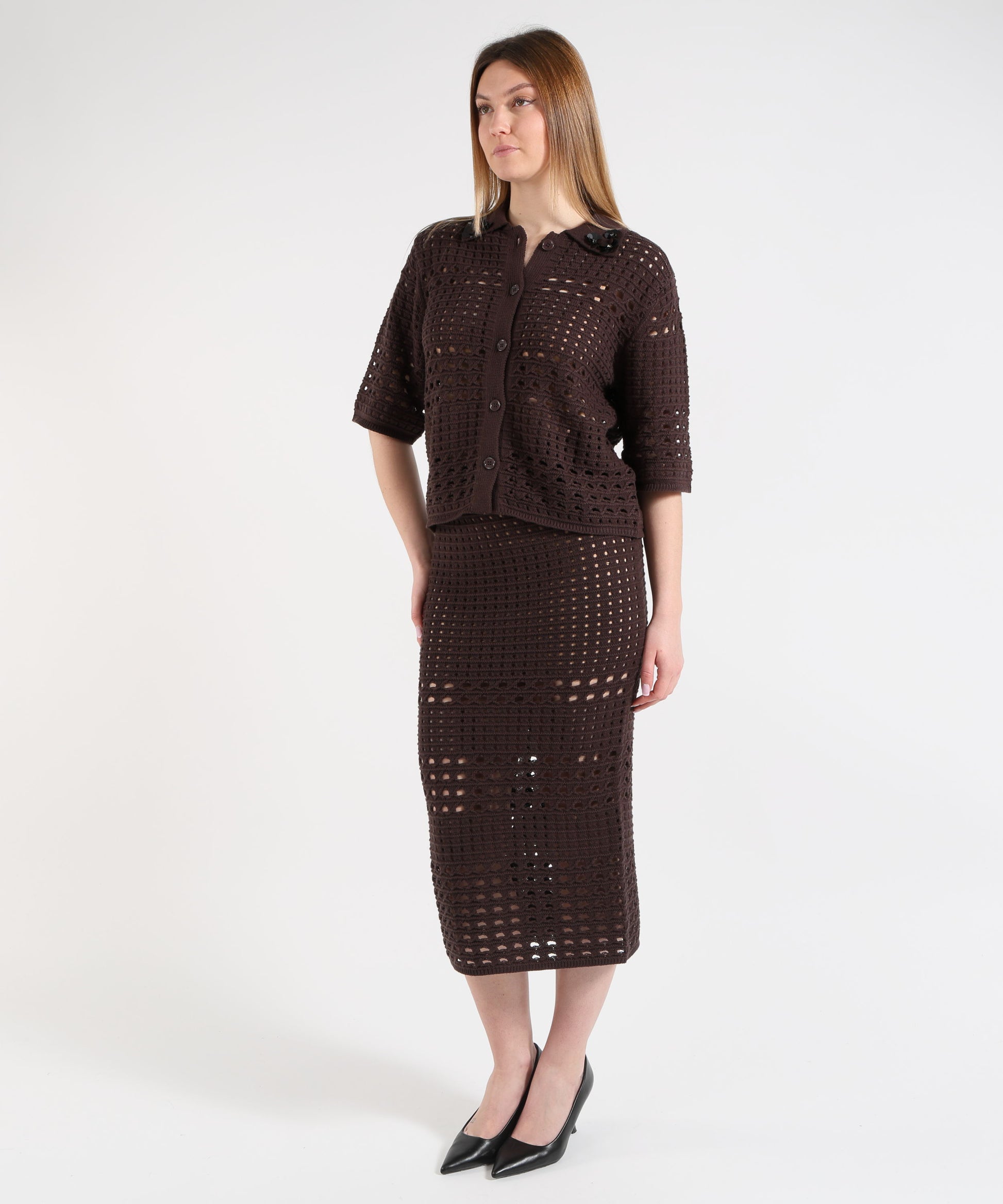 Skirts LIUJO WHITE Crochet Midi Skirt Marrone | LIUJO WHITE