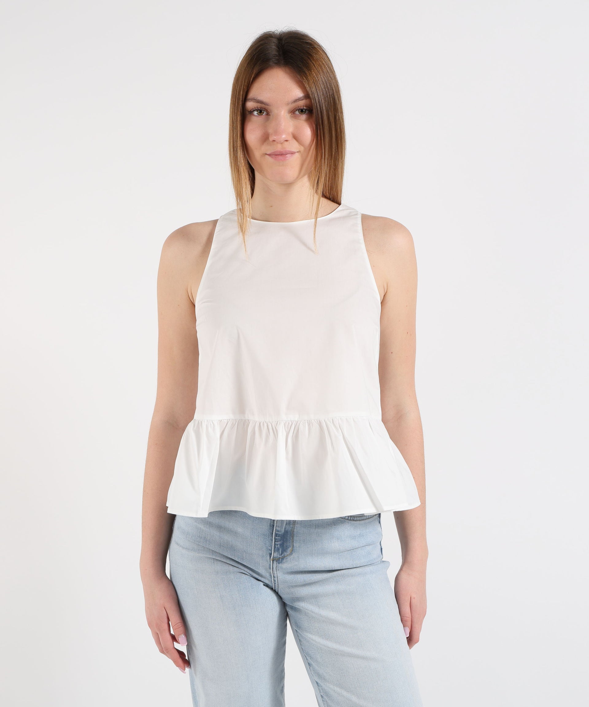 LIUJO WHITE Top in popeline con fiocco