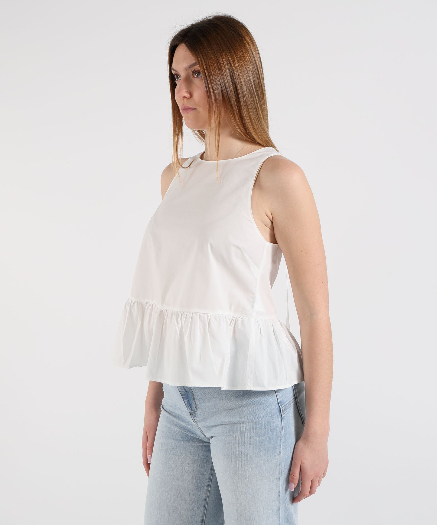 LIUJO WHITE Top in popeline con fiocco