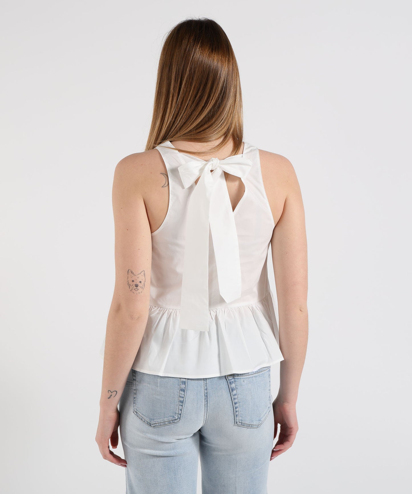LIUJO WHITE Top in popeline con fiocco