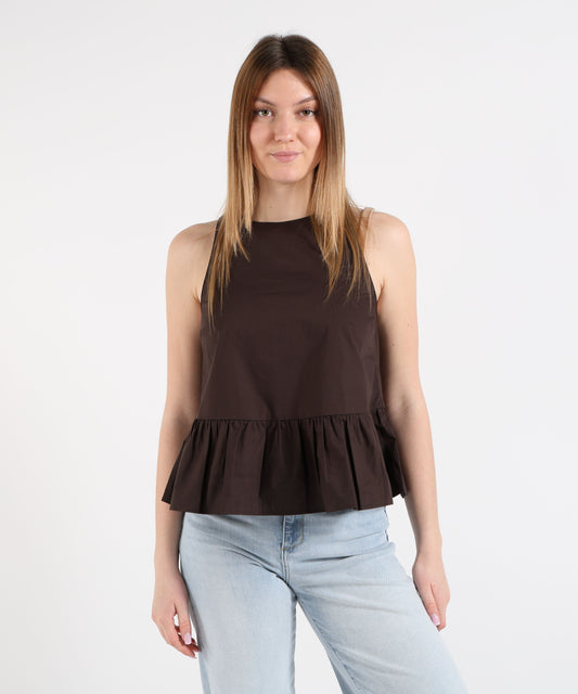 Tops LIUJO WHITE Poplin Top with Bow Marrone | LIUJO WHITE