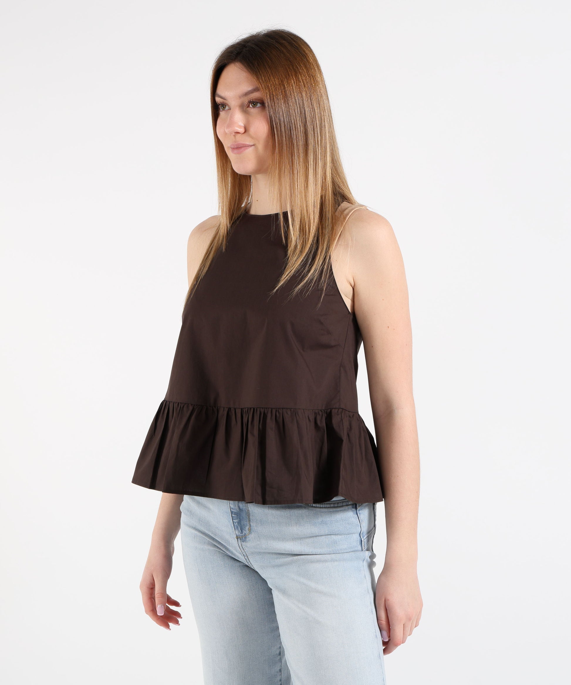 Top LIUJO WHITE Top in popeline con fiocco Marrone | LIUJO WHITE