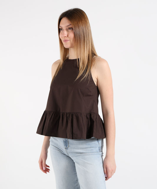 Tops LIUJO WHITE Poplin Top with Bow Marrone | LIUJO WHITE