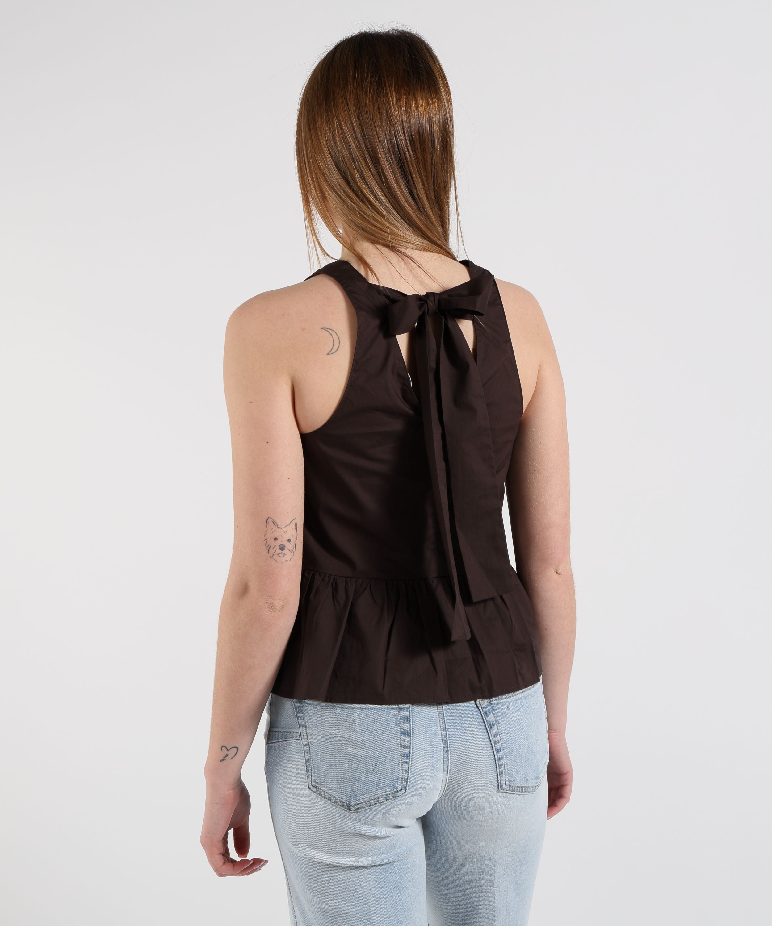 Tops LIUJO WHITE Poplin Top with Bow Marrone | LIUJO WHITE