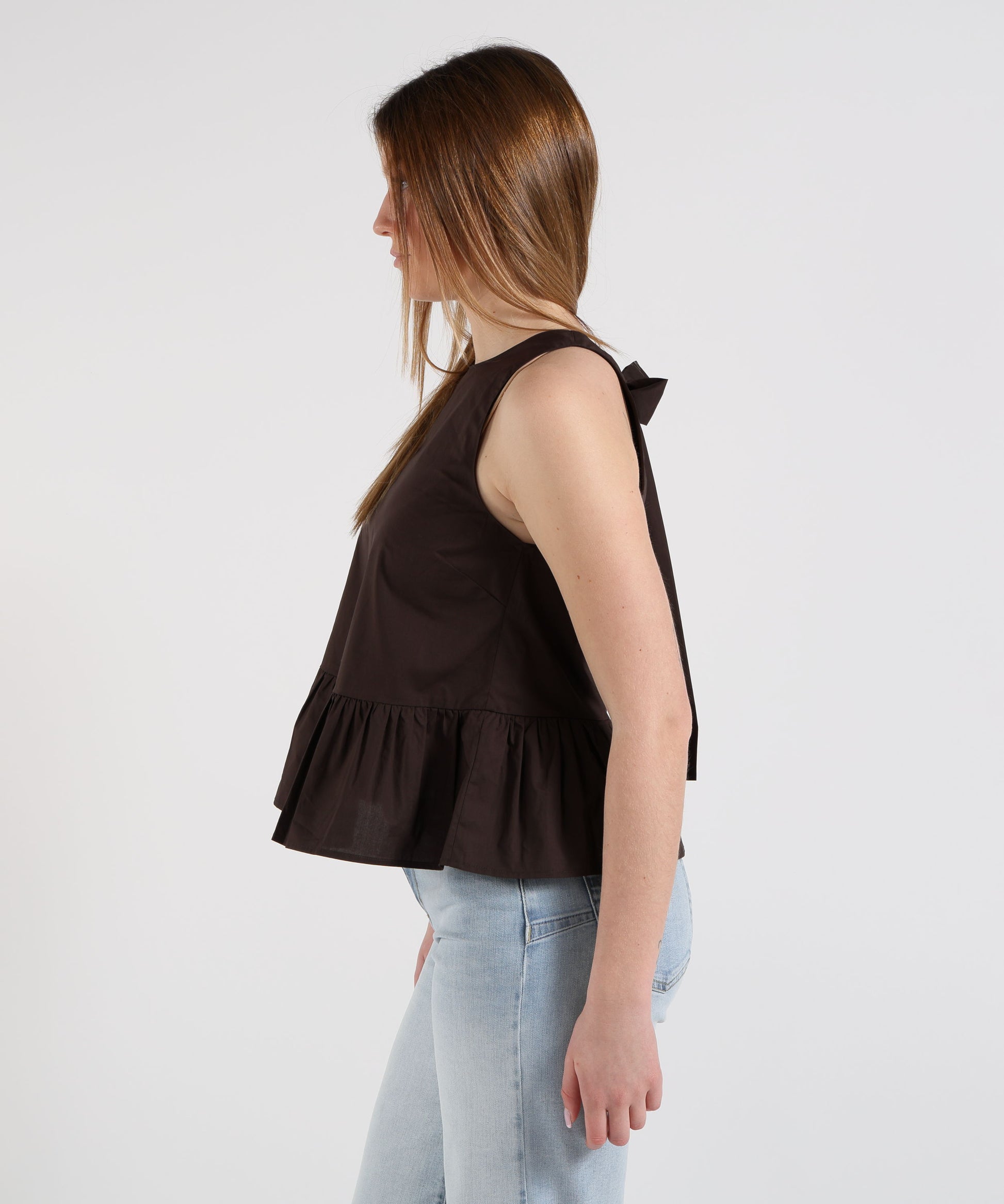 Top LIUJO WHITE Top in popeline con fiocco Marrone | LIUJO WHITE