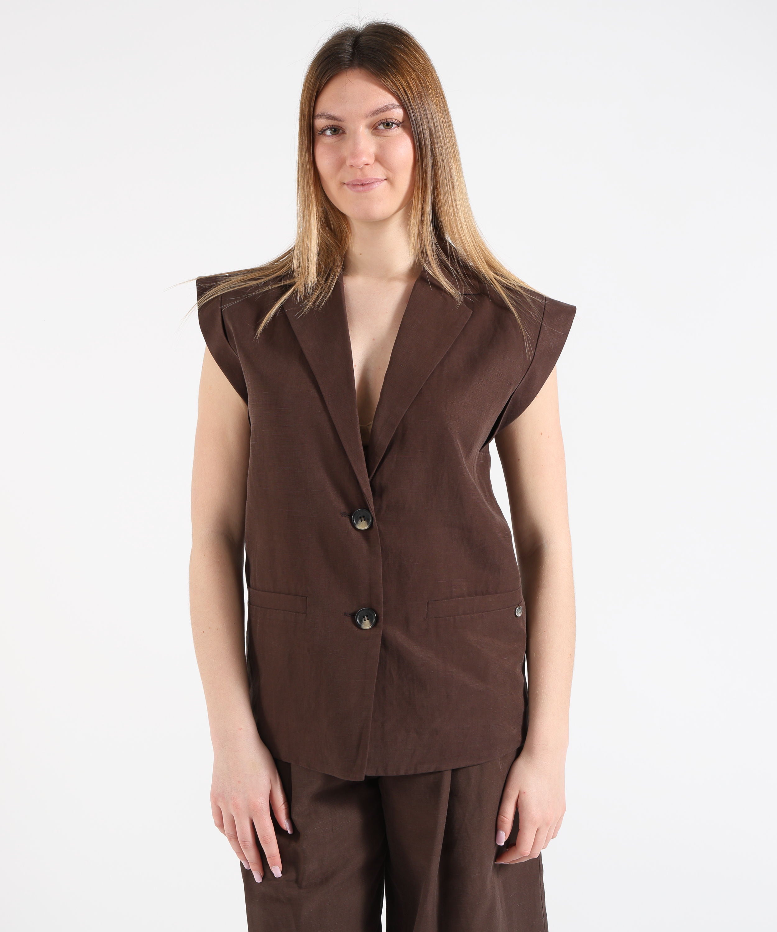 Vests LIUJO WHITE Linen-Blend Vest Marrone | LIUJO WHITE
