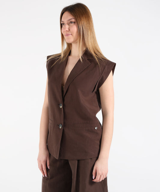 Vests LIUJO WHITE Linen-Blend Vest Marrone | LIUJO WHITE