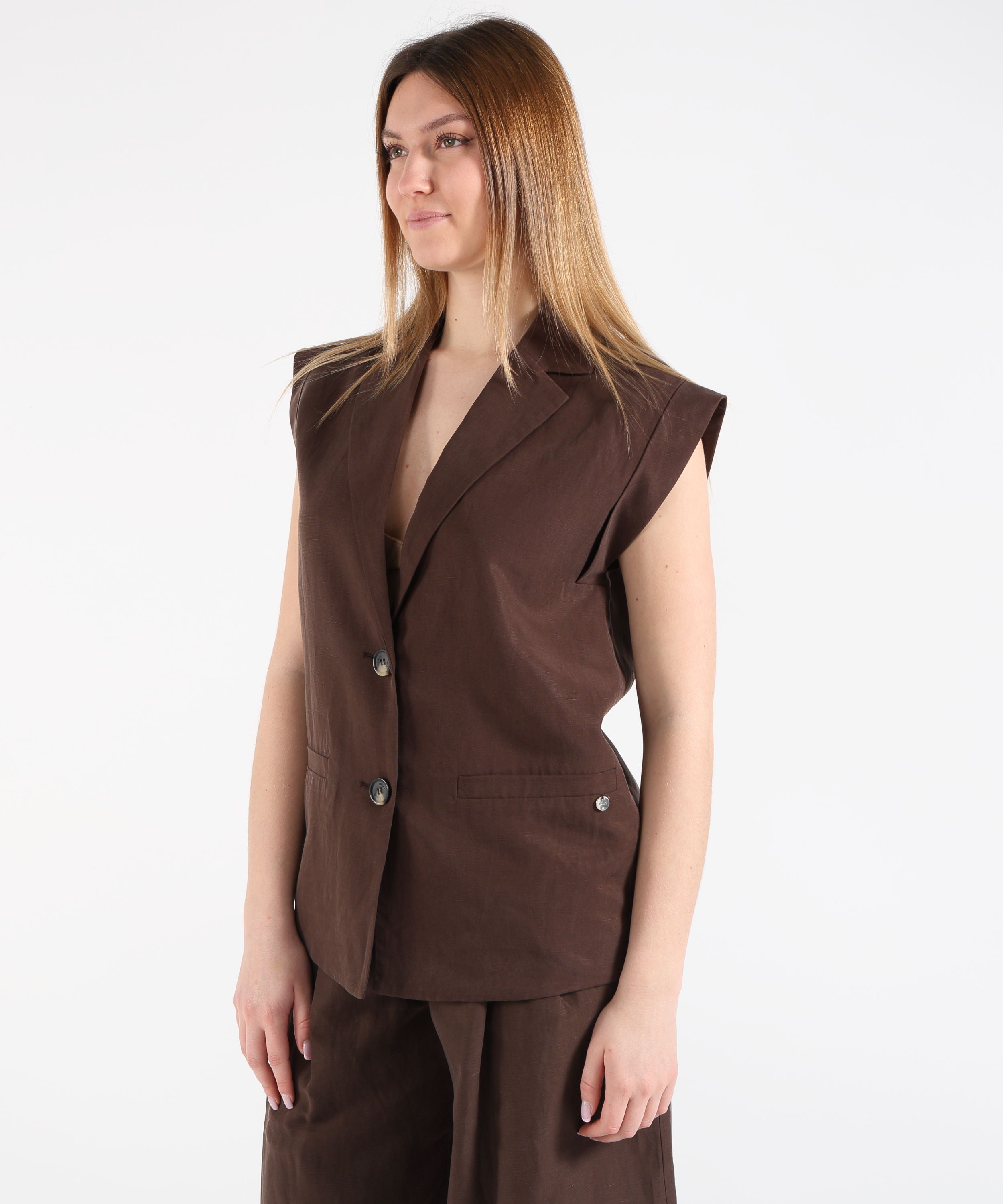 Vests LIUJO WHITE Linen-Blend Vest Marrone | LIUJO WHITE
