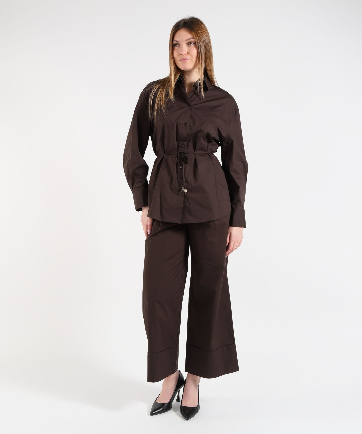 LIUJO WHITE Pantaloni flare in popeline