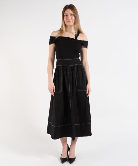 Dresses &amp; Suits LIUJO WHITE Bardot Neck Dress Nero | LIUJO WHITE