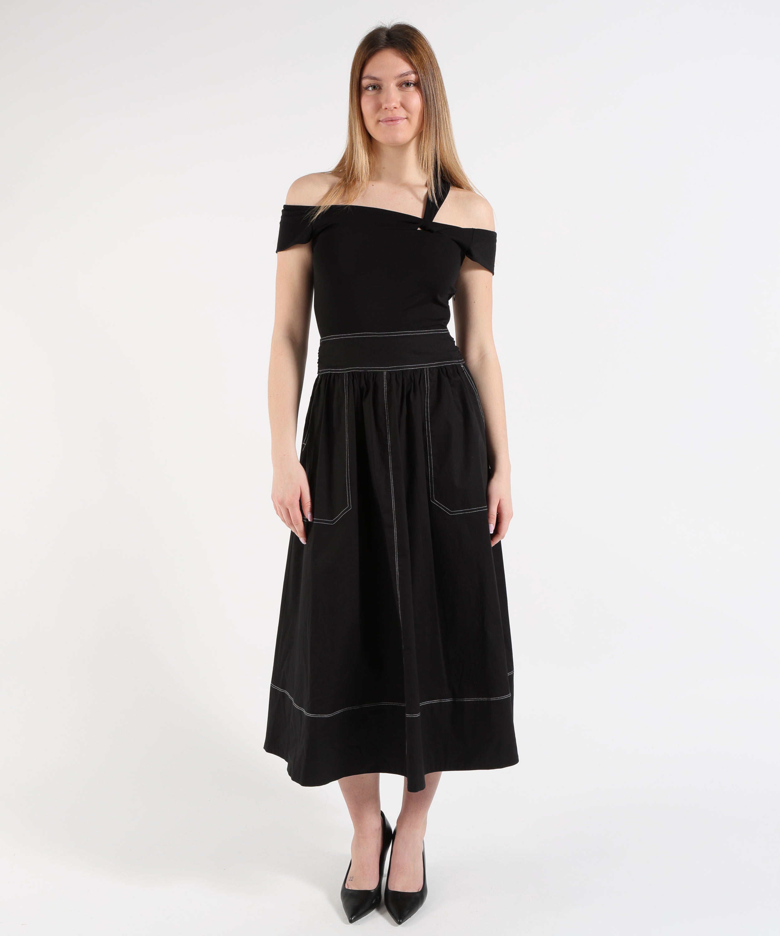 Dresses & Suits LIUJO WHITE Bardot Neck Dress Nero | LIUJO WHITE