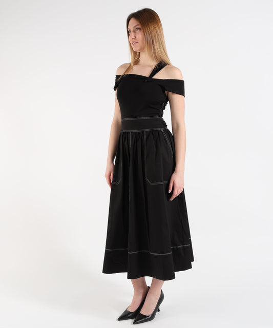Dresses &amp; Suits LIUJO WHITE Bardot Neck Dress Nero | LIUJO WHITE