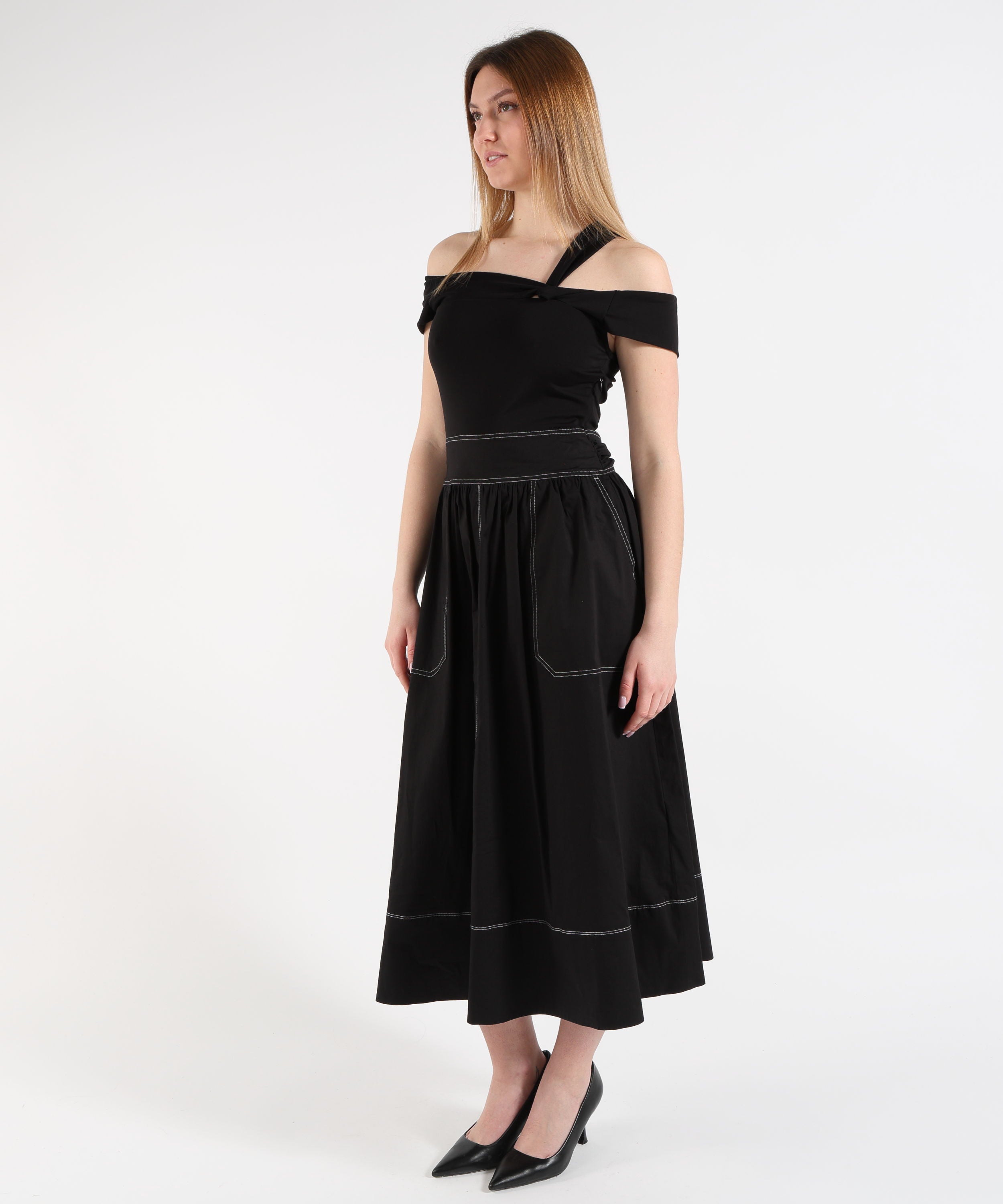 Dresses & Suits LIUJO WHITE Bardot Neck Dress Nero | LIUJO WHITE