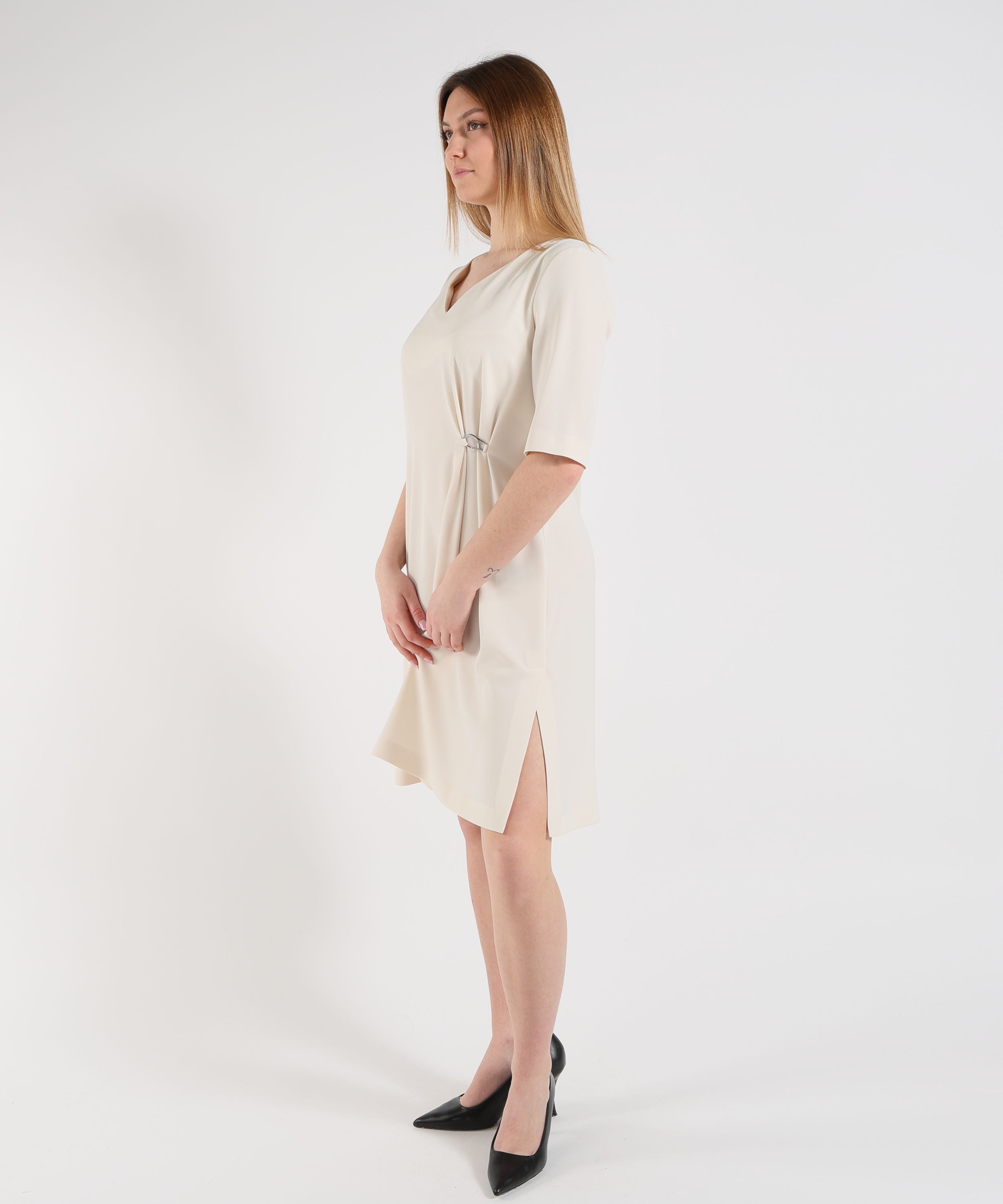 HERNO Abito Midi Donna Herno in Tessuto Fluido con Gancio Moschettone