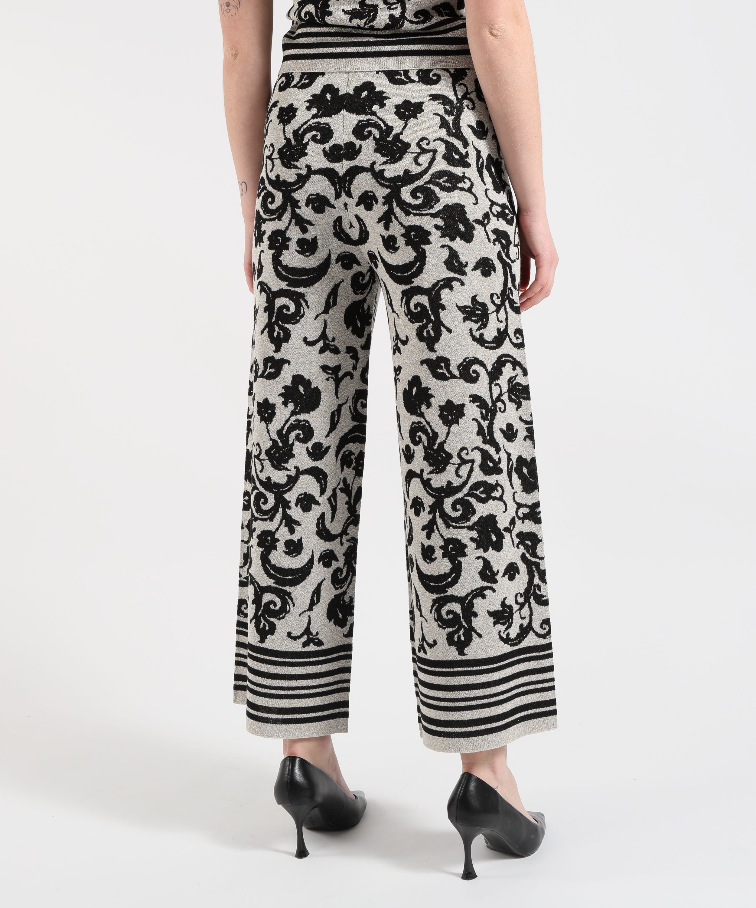 Trousers LIUJO WHITE Floral Print Cropped Knit Pants Argento/nero | LIUJO WHITE