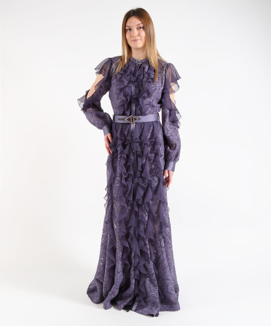 Abiti D'ANDREA COLLECTION Abito Lungo Donna con Rouches e Bottoncini Gioiello Viola | D'ANDREA COLLECTION