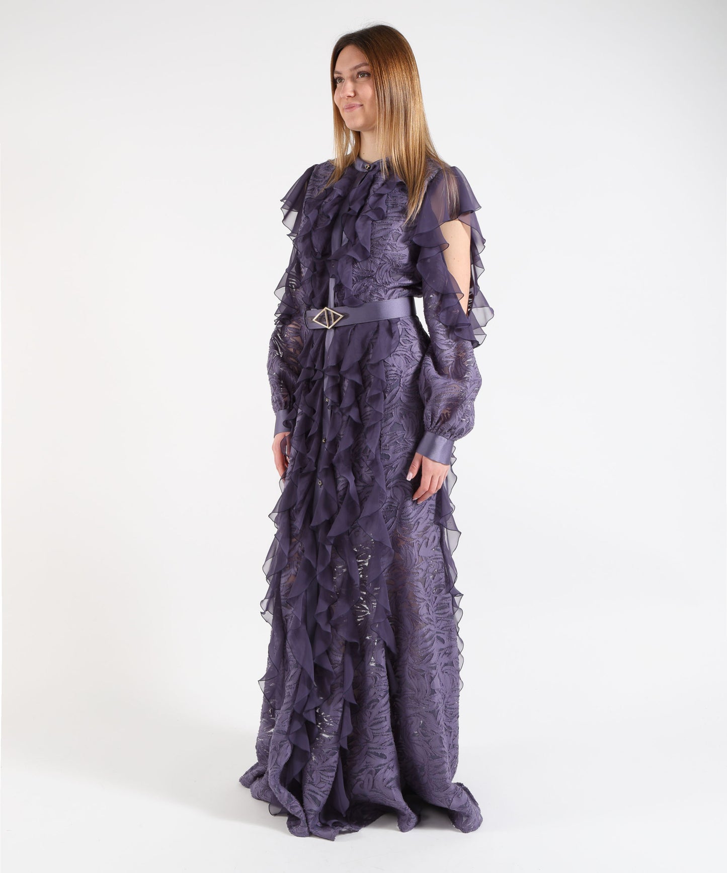 D'ANDREA COLLECTION Women’s Long Dress with Ruffles and Jewel Buttons