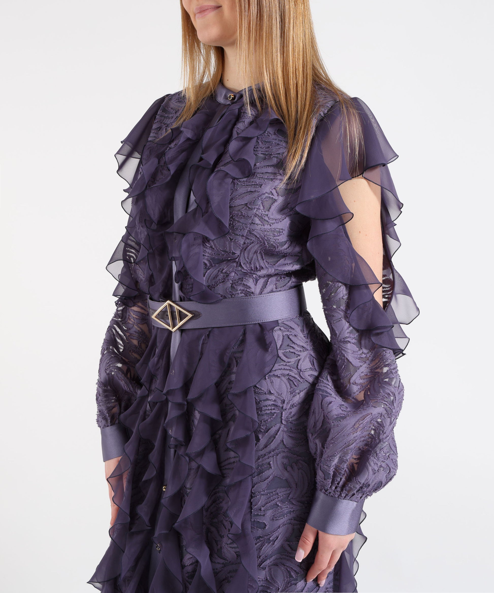Dresses &amp; Suits D'ANDREA COLLECTION Women’s Long Dress with Ruffles and Jewel Buttons Viola | D'ANDREA COLLECTION