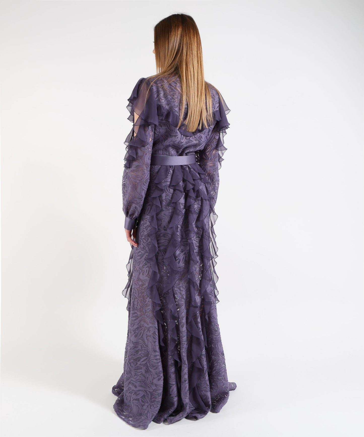 D'ANDREA COLLECTION Women’s Long Dress with Ruffles and Jewel Buttons