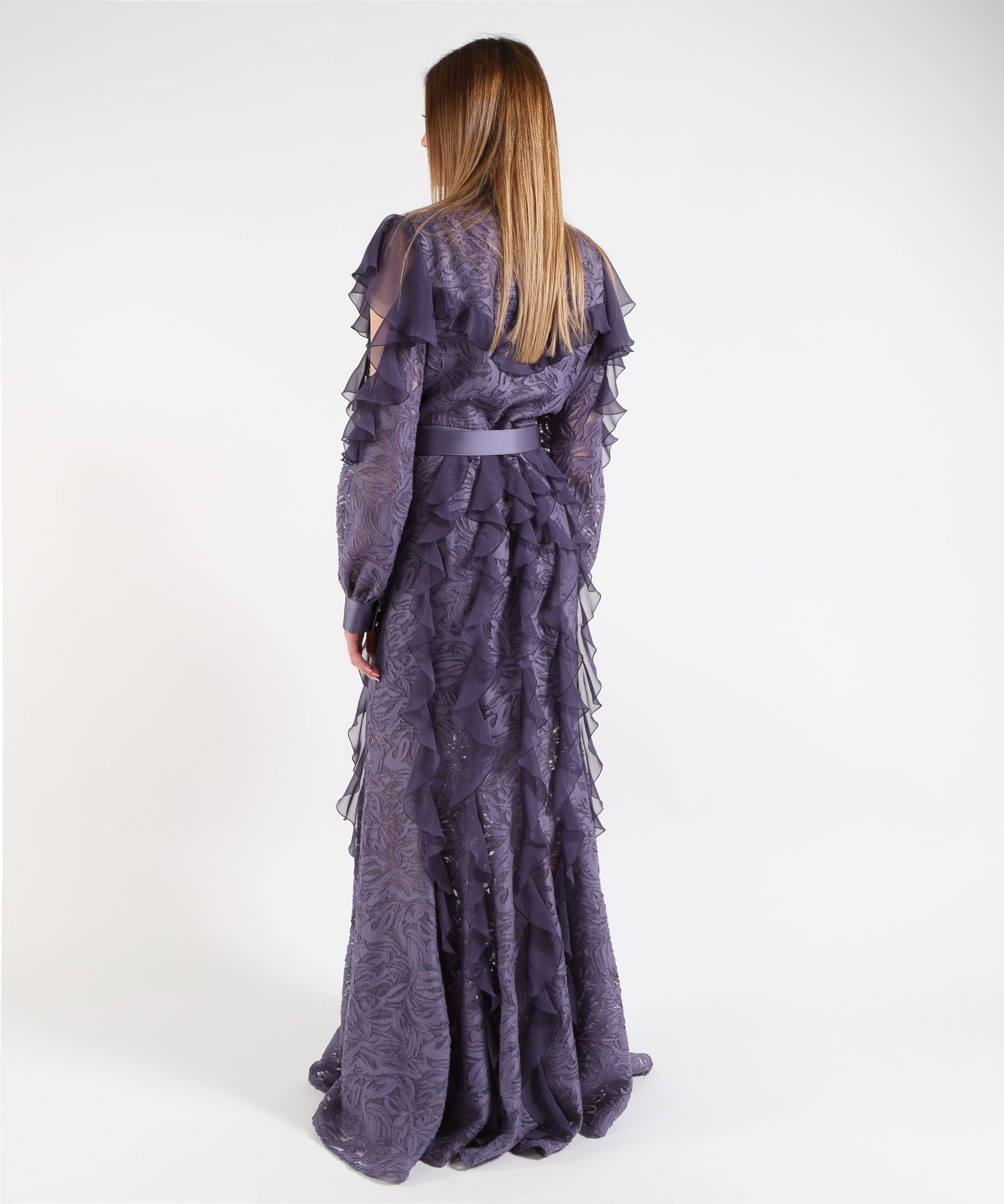 Dresses &amp; Suits D'ANDREA COLLECTION Women’s Long Dress with Ruffles and Jewel Buttons Viola | D'ANDREA COLLECTION