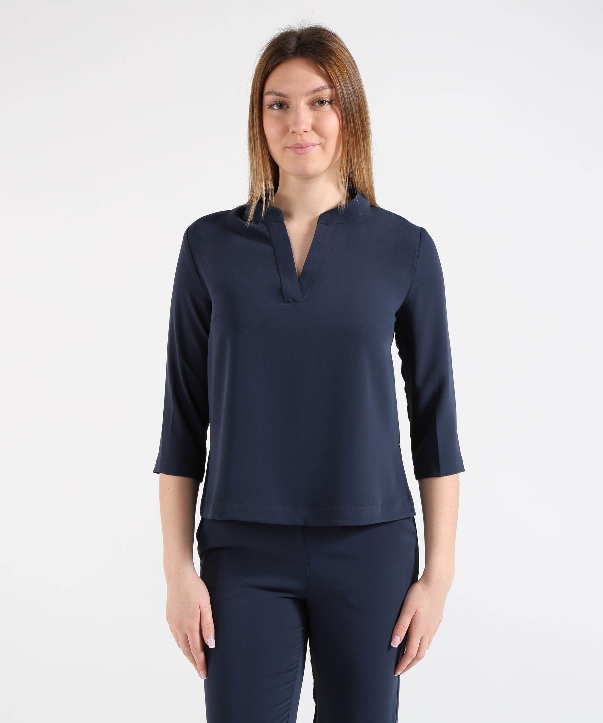 Blouses MAIDA MILA Women’s V-Neck Blouse with 3/4 Sleeves Blu navy | MAIDA MILA