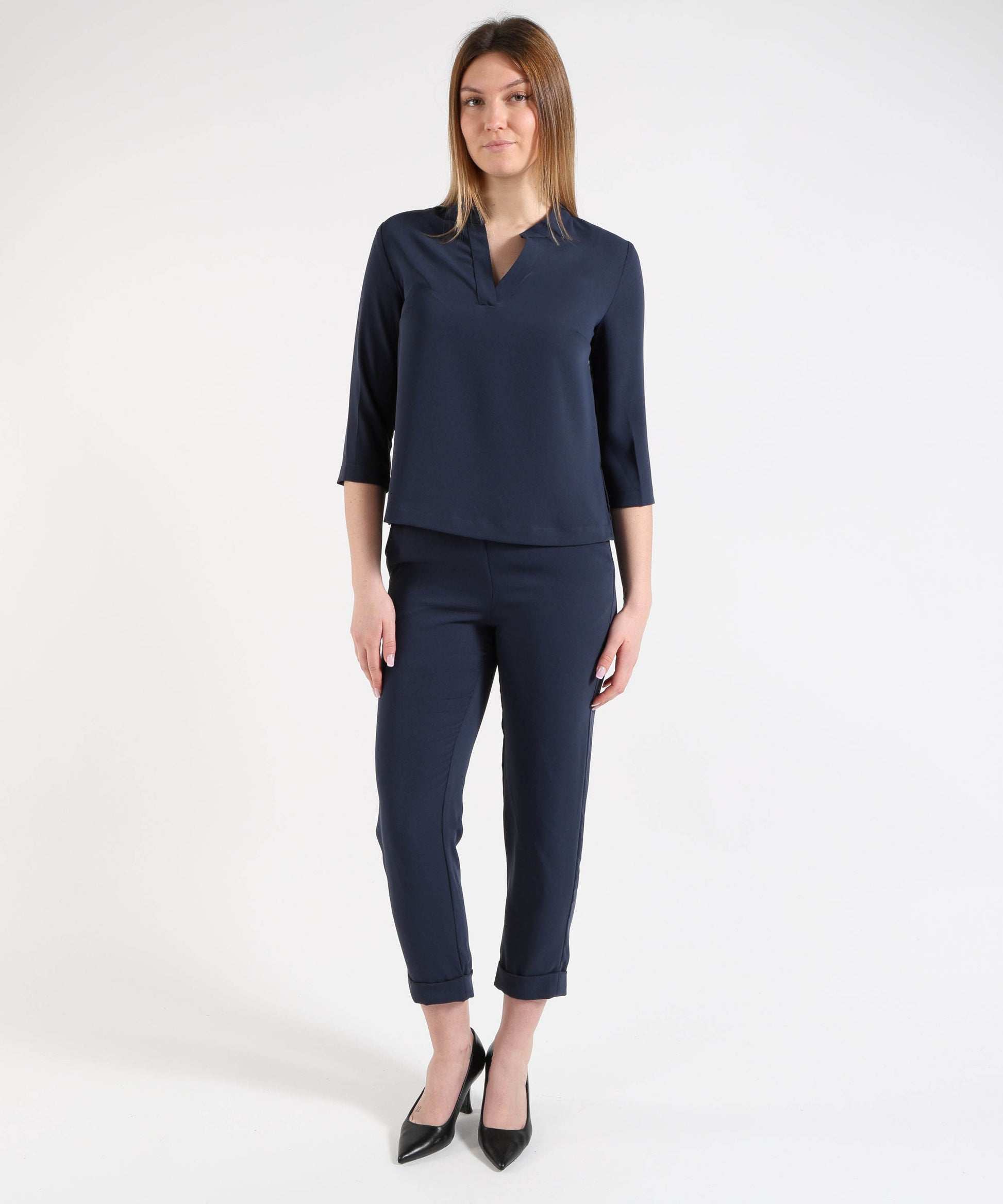 Blouses MAIDA MILA Women’s V-Neck Blouse with 3/4 Sleeves Blu navy | MAIDA MILA