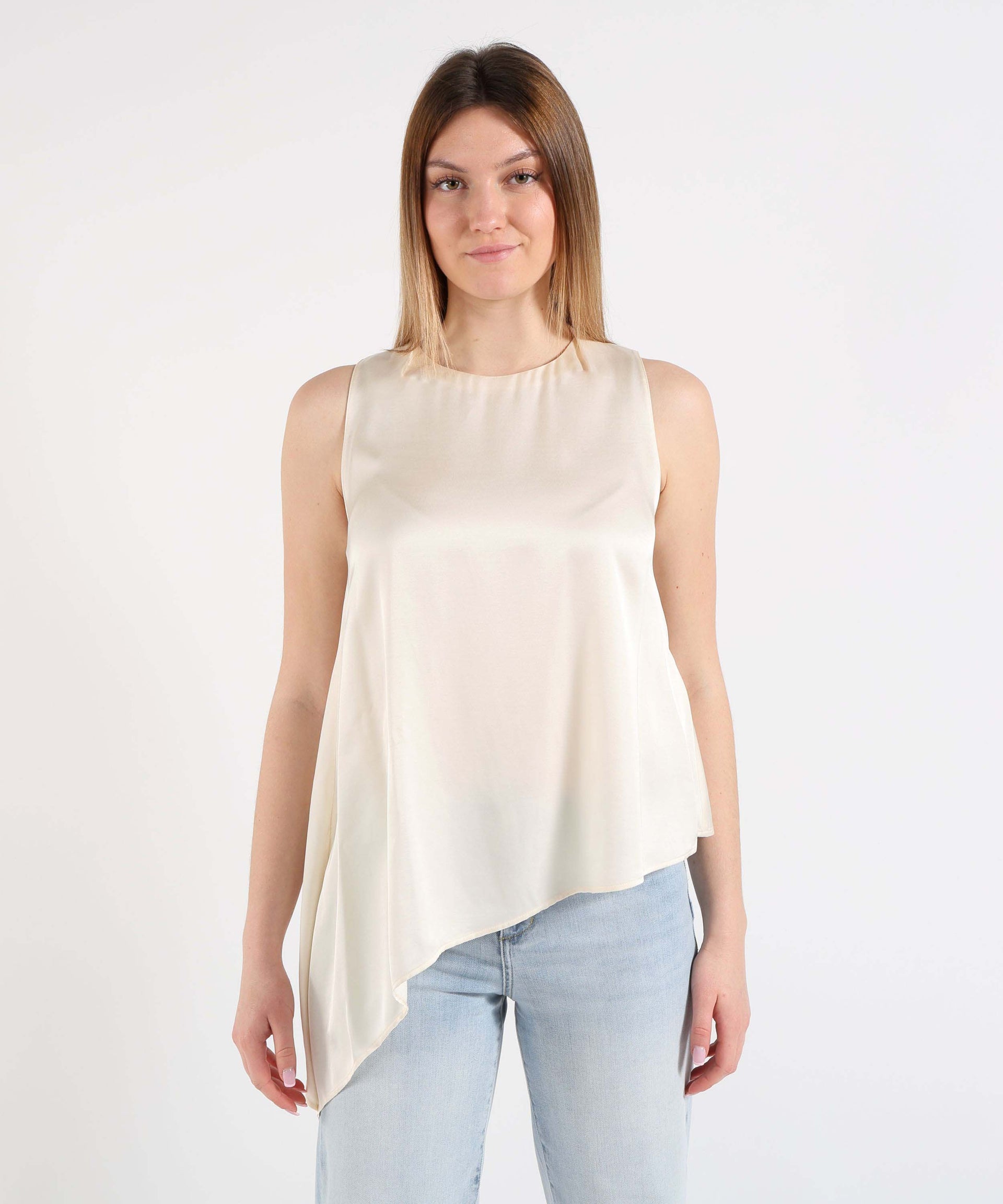 LIUJO BLACK Top Smanicato Donna con Fiocco e Chiusura a Bottoncino