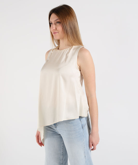 LIUJO BLACK Top Smanicato Donna con Fiocco e Chiusura a Bottoncino