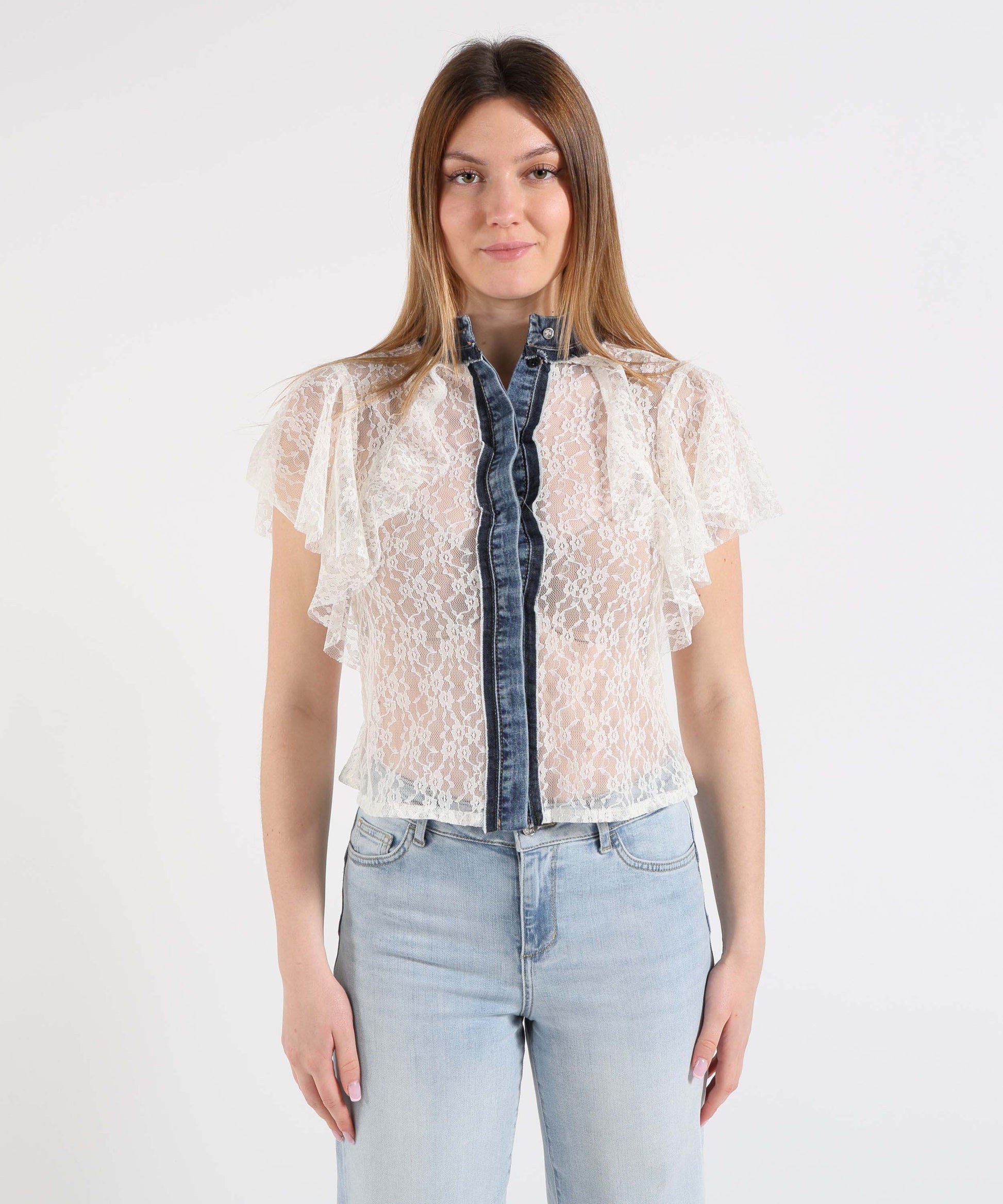 Shirts LIUJO denim Tulle Shirt and Jeans Set Avorio | LIUJO denim