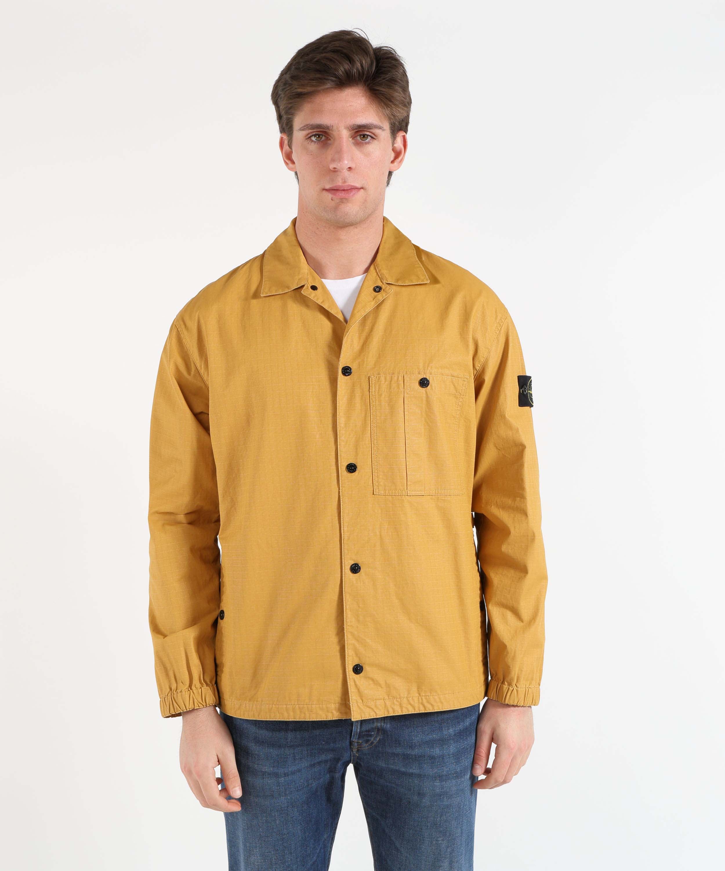 Giacche STONE ISLAND DOUBLE-COATED COTTON RIPSTOP - Overshirt vestibilità comfort con tasche Mostarda | STONE ISLAND