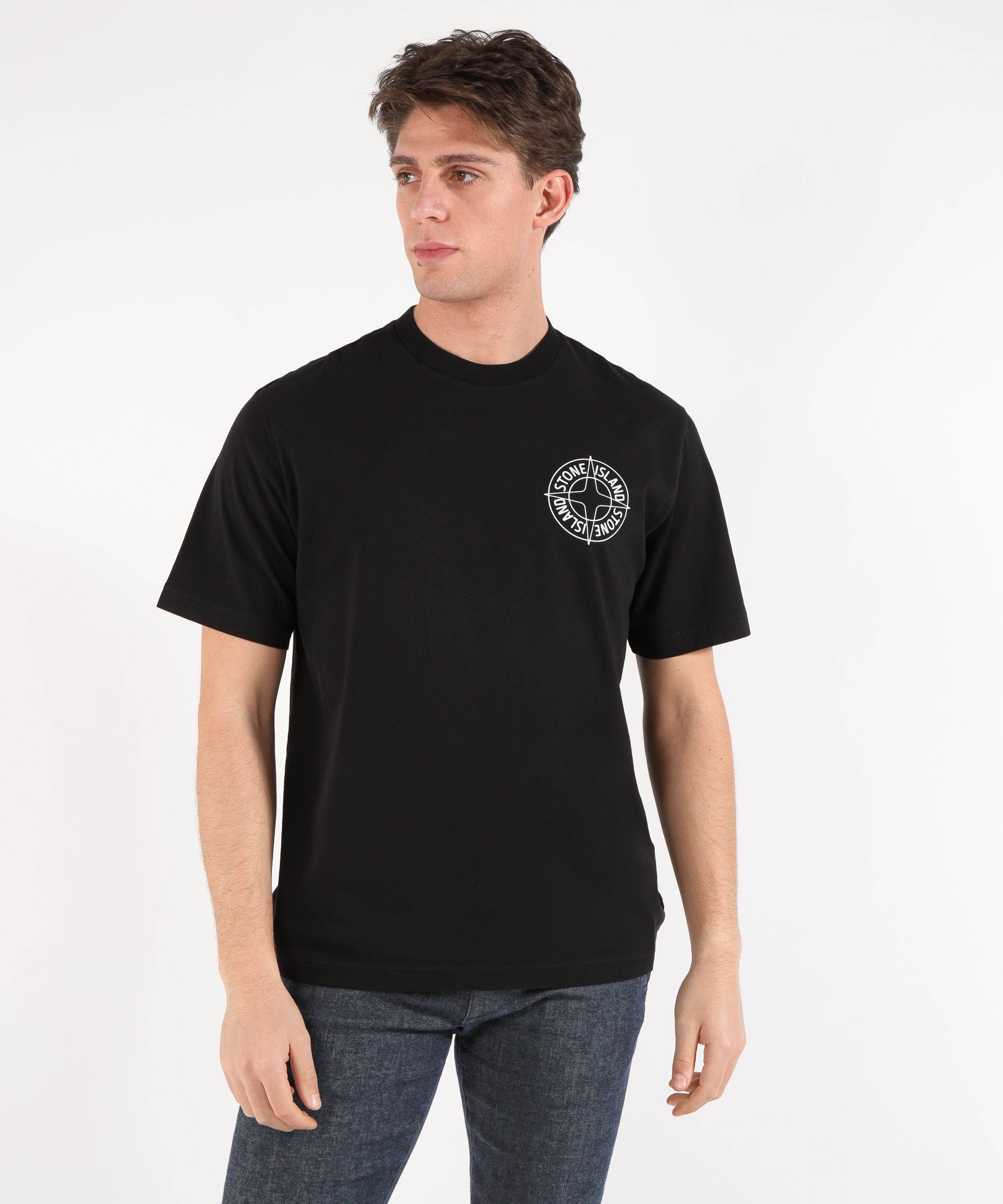 T-shirt STONE ISLAND ORGANIC COTTON JERSEY - T-shirt vestibilità regular con stampa ‘Outline Compass’ Nero | STONE ISLAND