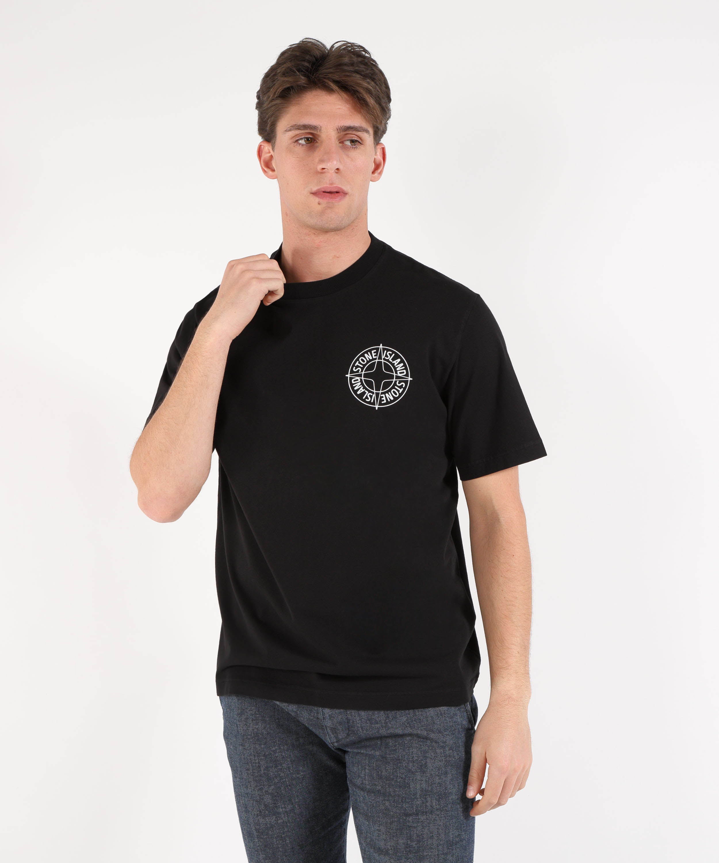 T-shirt STONE ISLAND ORGANIC COTTON JERSEY - T-shirt vestibilità regular con stampa ‘Outline Compass’ Nero | STONE ISLAND
