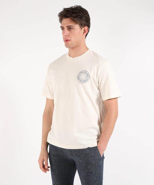 T-shirt STONE ISLAND ORGANIC COTTON JERSEY - T-shirt vestibilità regular con stampa ‘Outline Compass’ Avorio | STONE ISLAND