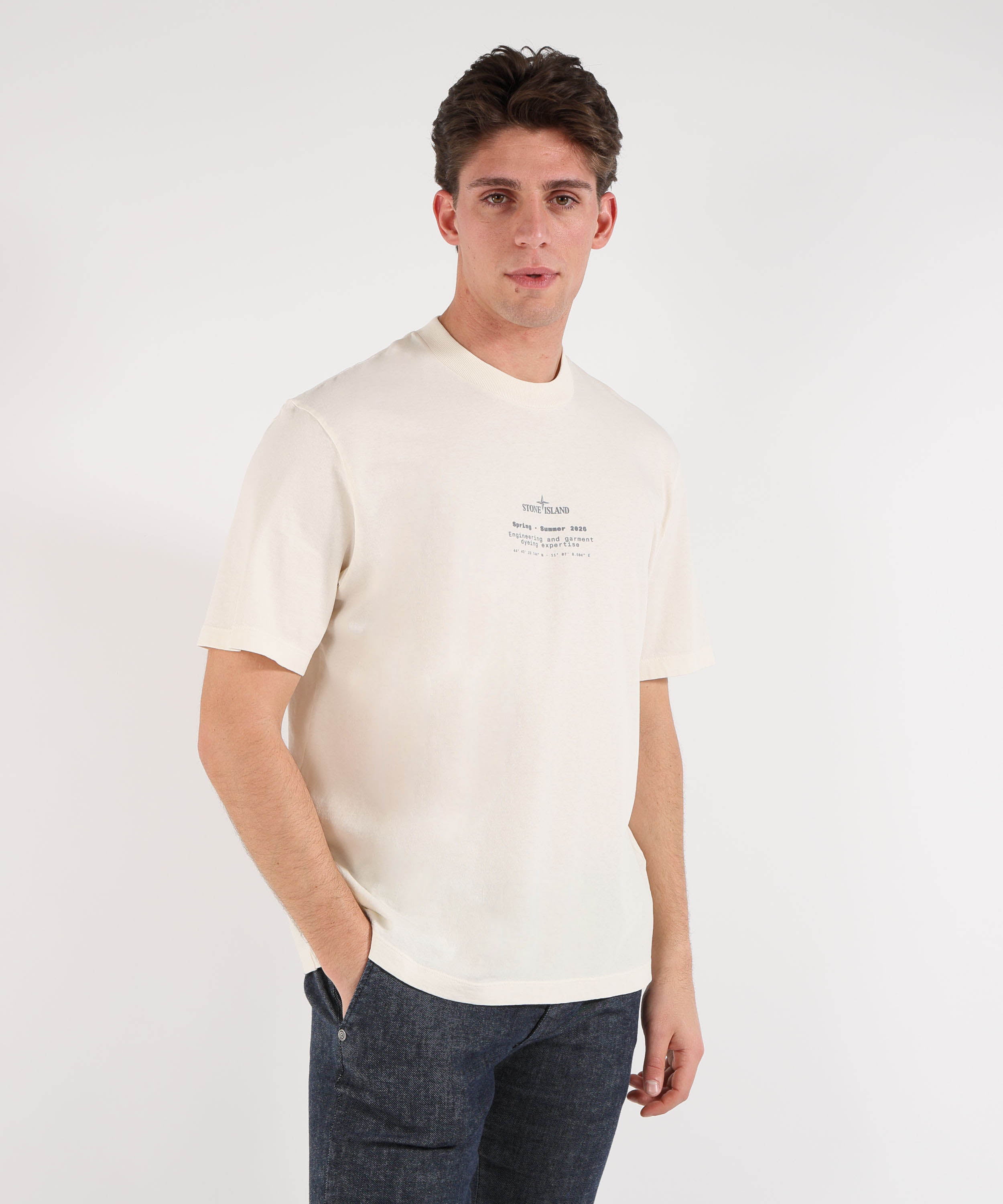 T-shirt STONE ISLAND ORGANIC COTTON JERSEY - T-shirt vestibilità regular con stampa ‘Stone’ Avorio | STONE ISLAND