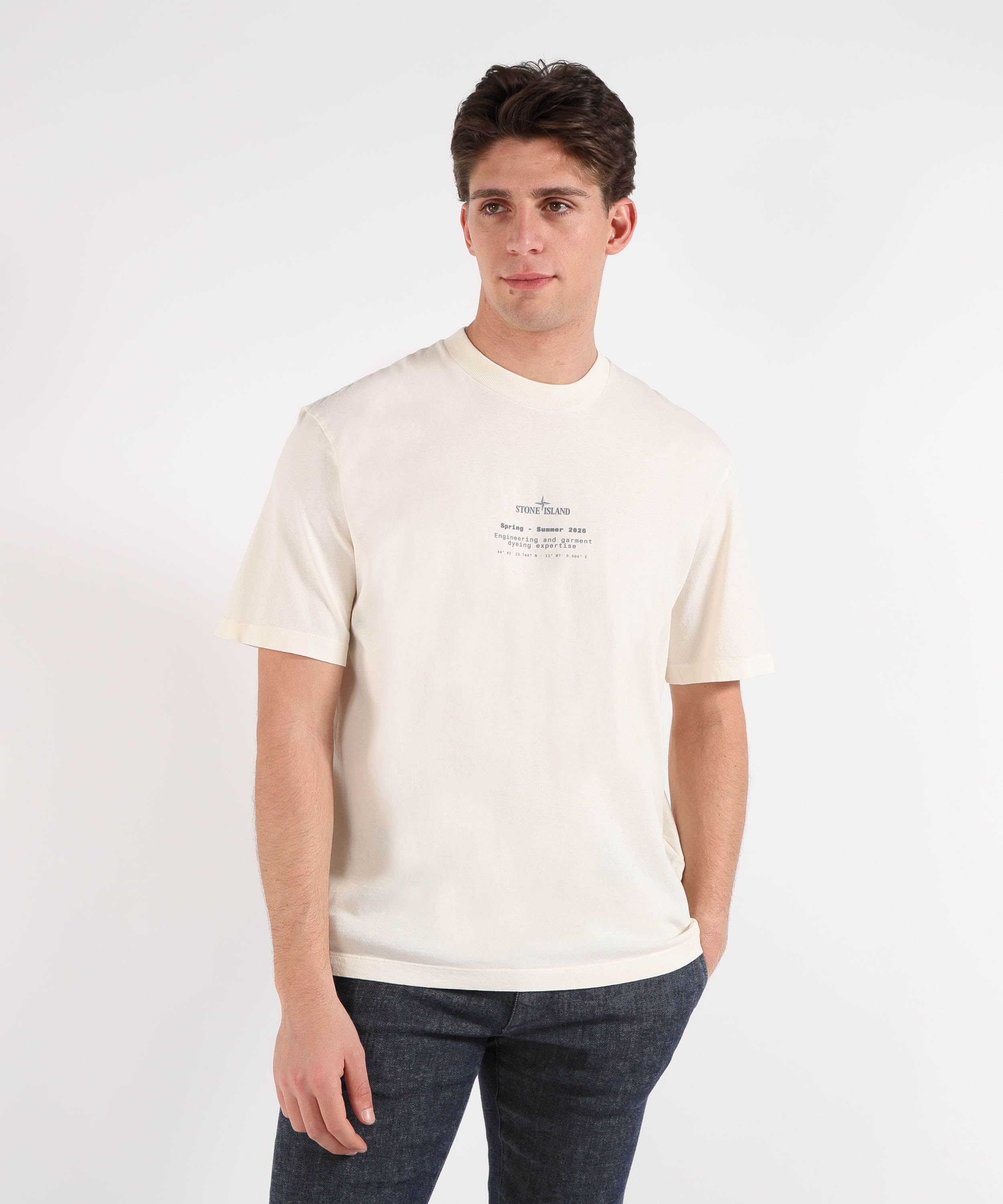 T-shirt STONE ISLAND ORGANIC COTTON JERSEY - T-shirt vestibilità regular con stampa ‘Stone’ Avorio | STONE ISLAND