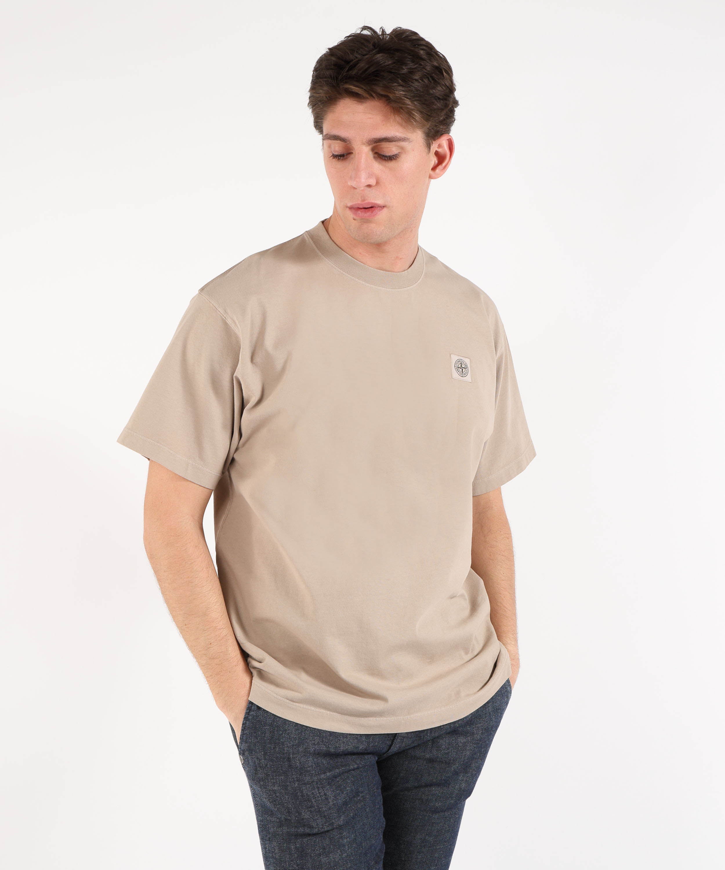 T-shirt STONE ISLAND COMBED ORGANIC COTTON JERSEY - T-shirt vestibilità regular con patch Compass Sabbia | STONE ISLAND