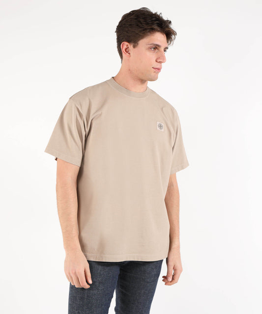 T-shirt STONE ISLAND COMBED ORGANIC COTTON JERSEY - T-shirt vestibilità regular con patch Compass Sabbia | STONE ISLAND