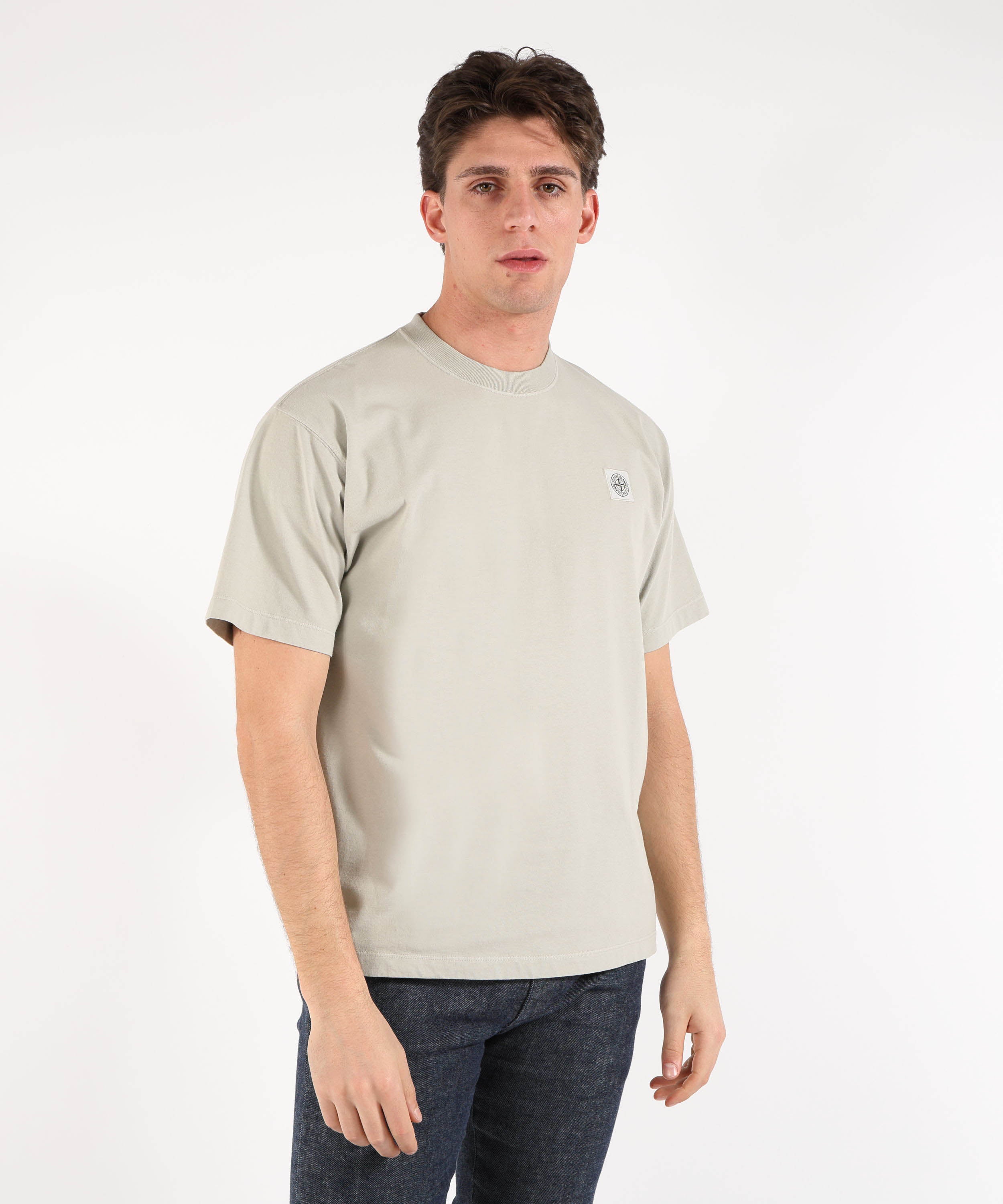 T-shirt STONE ISLAND COMBED ORGANIC COTTON JERSEY - T-shirt vestibilità regular con patch Compass Grigio perla | STONE ISLAND
