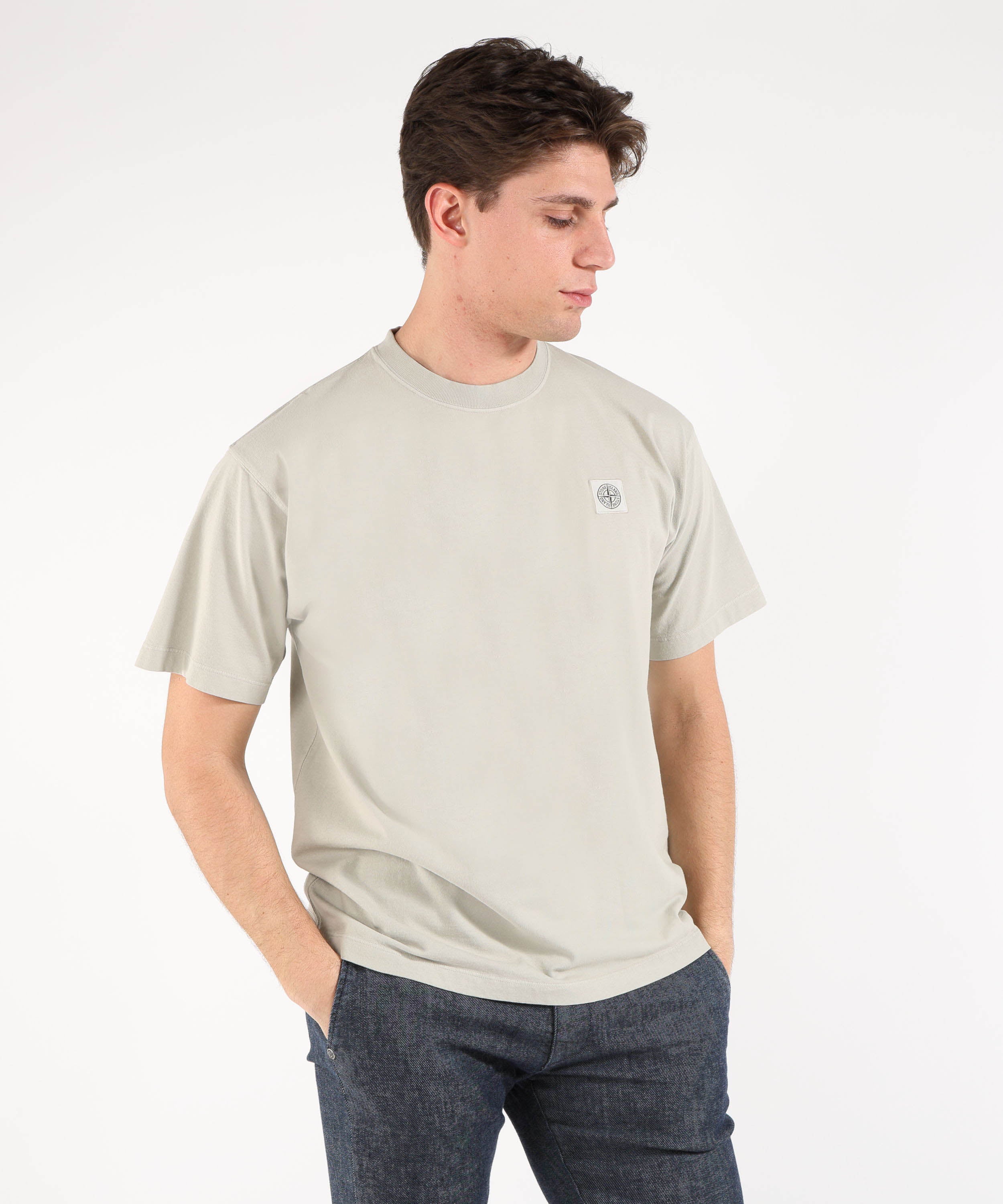 T-shirt STONE ISLAND COMBED ORGANIC COTTON JERSEY - T-shirt vestibilità regular con patch Compass Grigio perla | STONE ISLAND