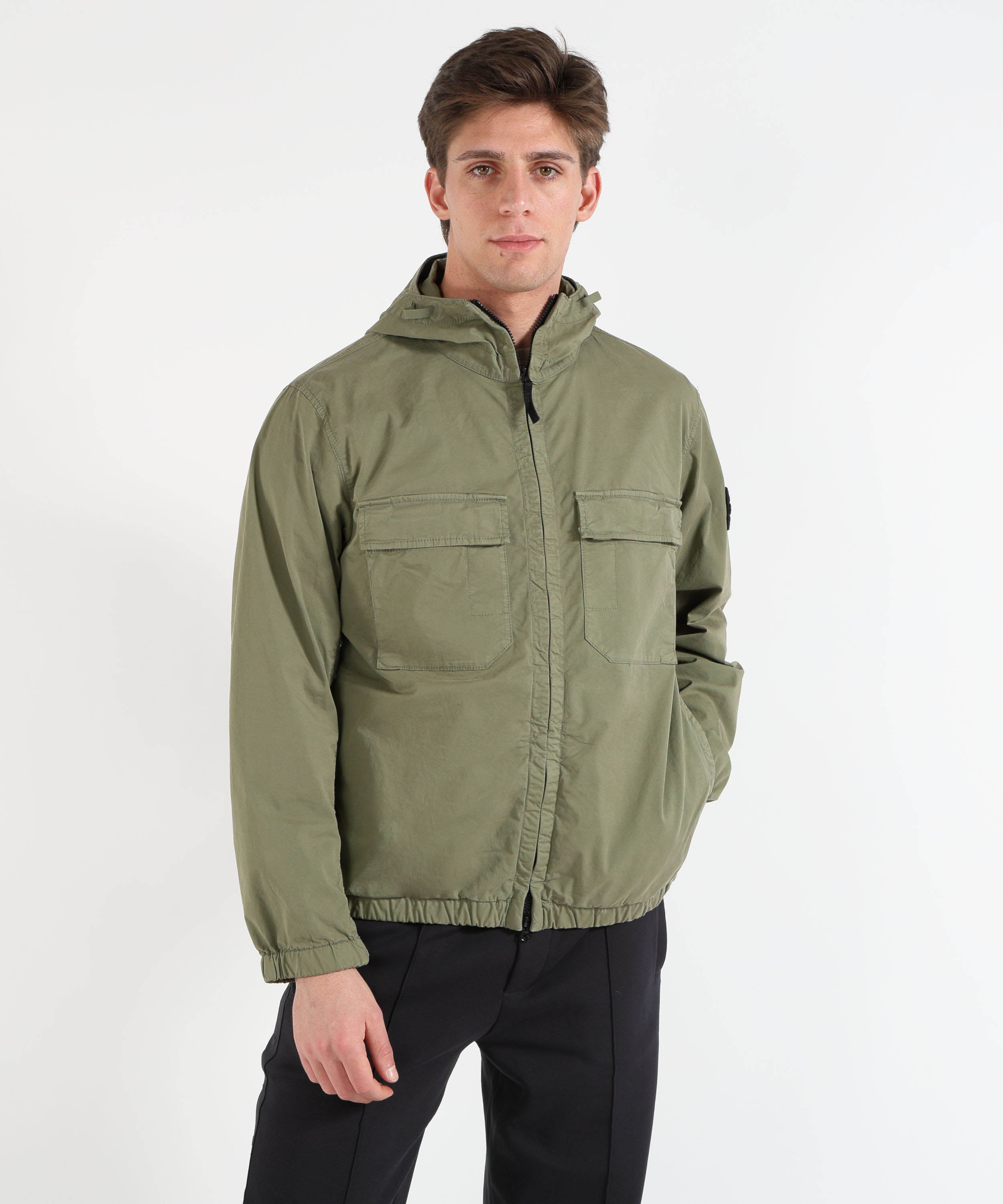 Giacche STONE ISLAND STRETCH ORGANIC COTTON TWILL - Giacca con cappuccio e antigoccia Militare | STONE ISLAND
