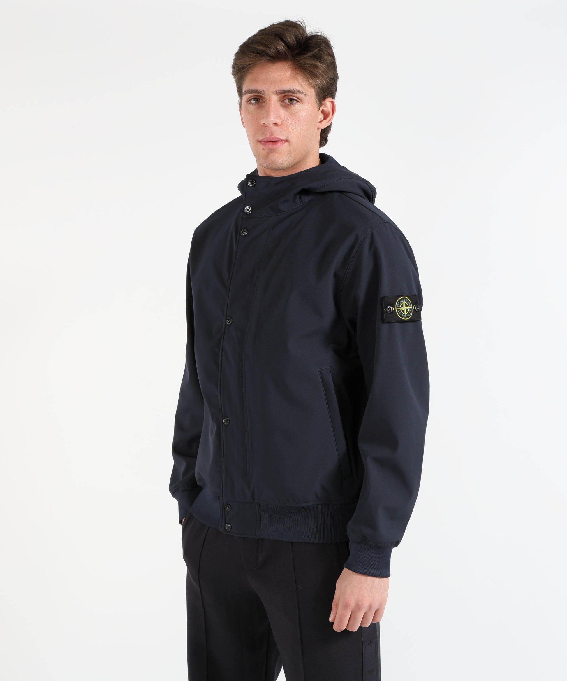 Parka STONE ISLAND LIGHT SOFT SHELL-R E.DYE® TECHNOLOGY IN RECYCLED POLYESTER - Giacca con cappuccio e membrana resistente ad acqua e vento Navy | STONE ISLAND
