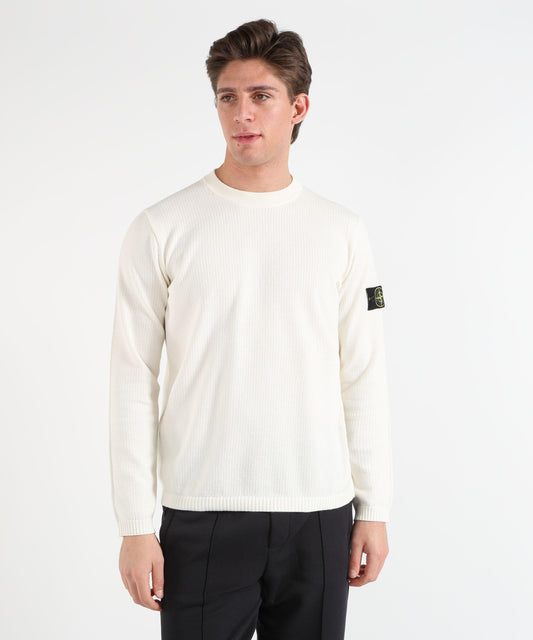 Maglie STONE ISLAND MICRO STITCH SOFT ORGANIC COTTON - Maglione girocollo vestibilità loose a costine Avorio | STONE ISLAND