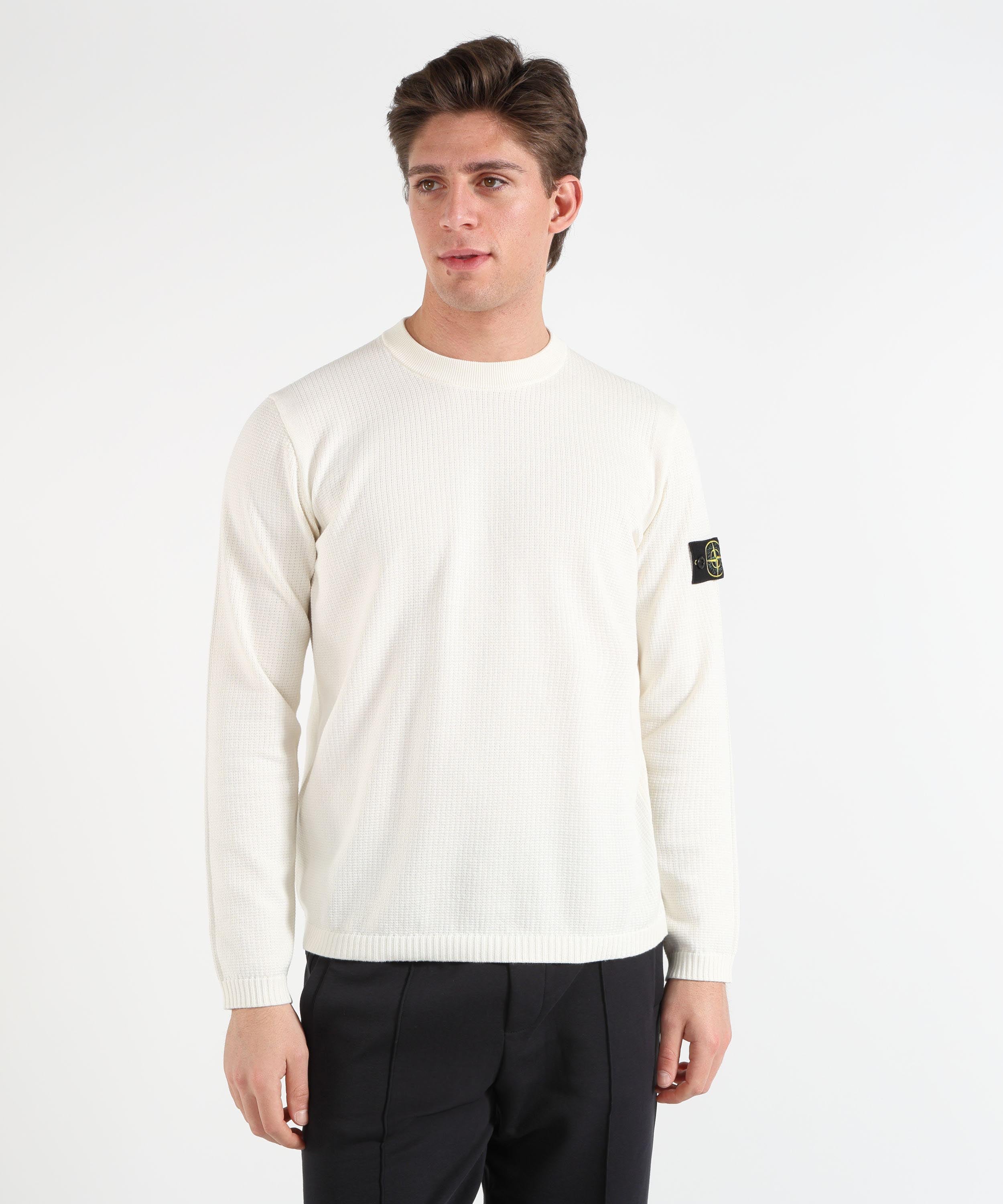 Maglie STONE ISLAND MICRO STITCH SOFT ORGANIC COTTON - Maglione girocollo vestibilità loose a costine Avorio | STONE ISLAND