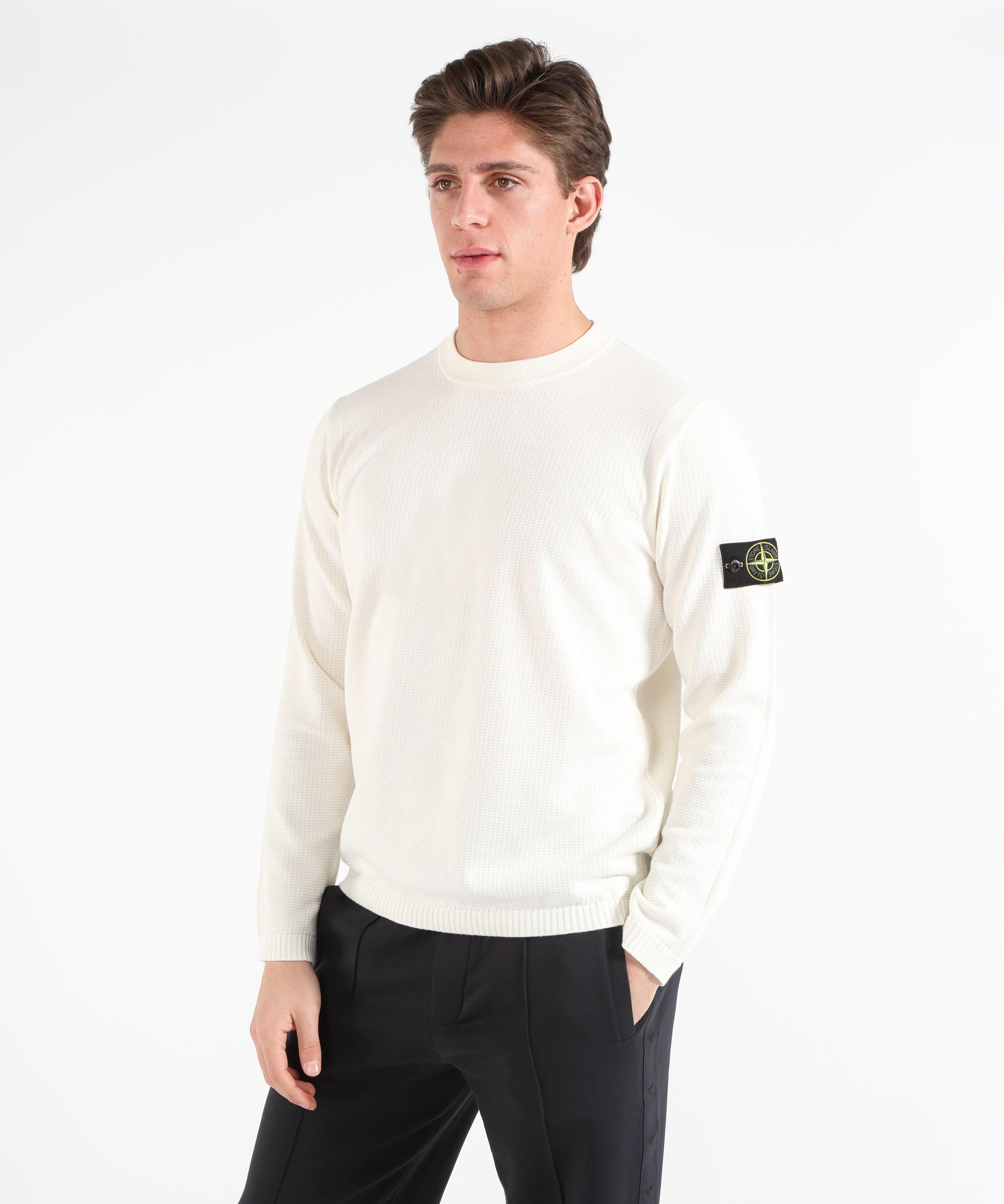Maglie STONE ISLAND MICRO STITCH SOFT ORGANIC COTTON - Maglione girocollo vestibilità loose a costine Avorio | STONE ISLAND