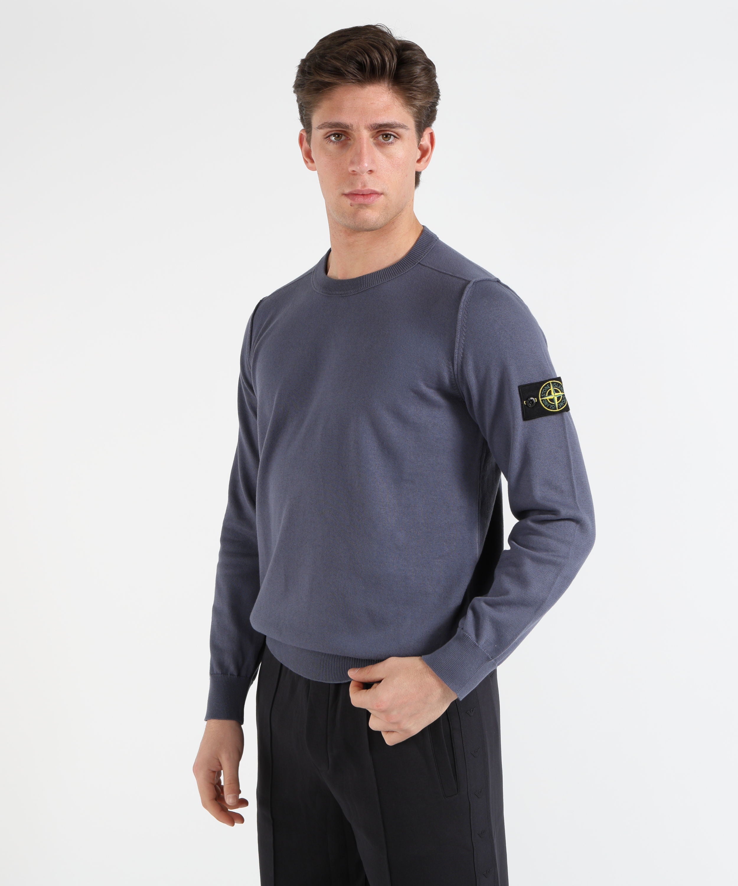 Maglie STONE ISLAND Maglia girocollo con dettaglio piccolo rotolo Blu/grigio | STONE ISLAND